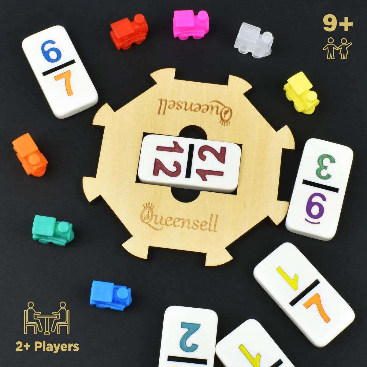 Queensell Set di domino con treno messicano per adulti, set di domino con numeri per giochi da tavolo classici, set di domino doppio con 12 numeri per giochi di famiglia, set domino 91 piastrelle con