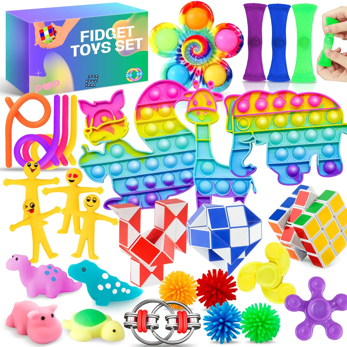 Lubibi 30 PCS Fidget Toys Set,Set di Giocattoli Sensoriali,Fidget Toys Pack,con Push Bubble Fidget,Sensory Toy per Alleviare Stress e Ansia,per Regali di Feste, Premi,Gadget Compleanno Bambini Adulti