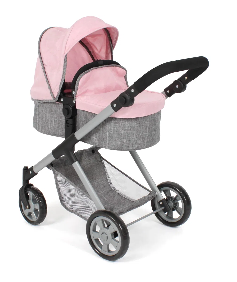 Bayer Chic 2000 Carrozzina 2 in 1 Mila – Melange grigio-rosa – Manico regolabile in altezza 39-72 cm – Telaio moderno – Bambole fino a 50 cm – 3-7 J