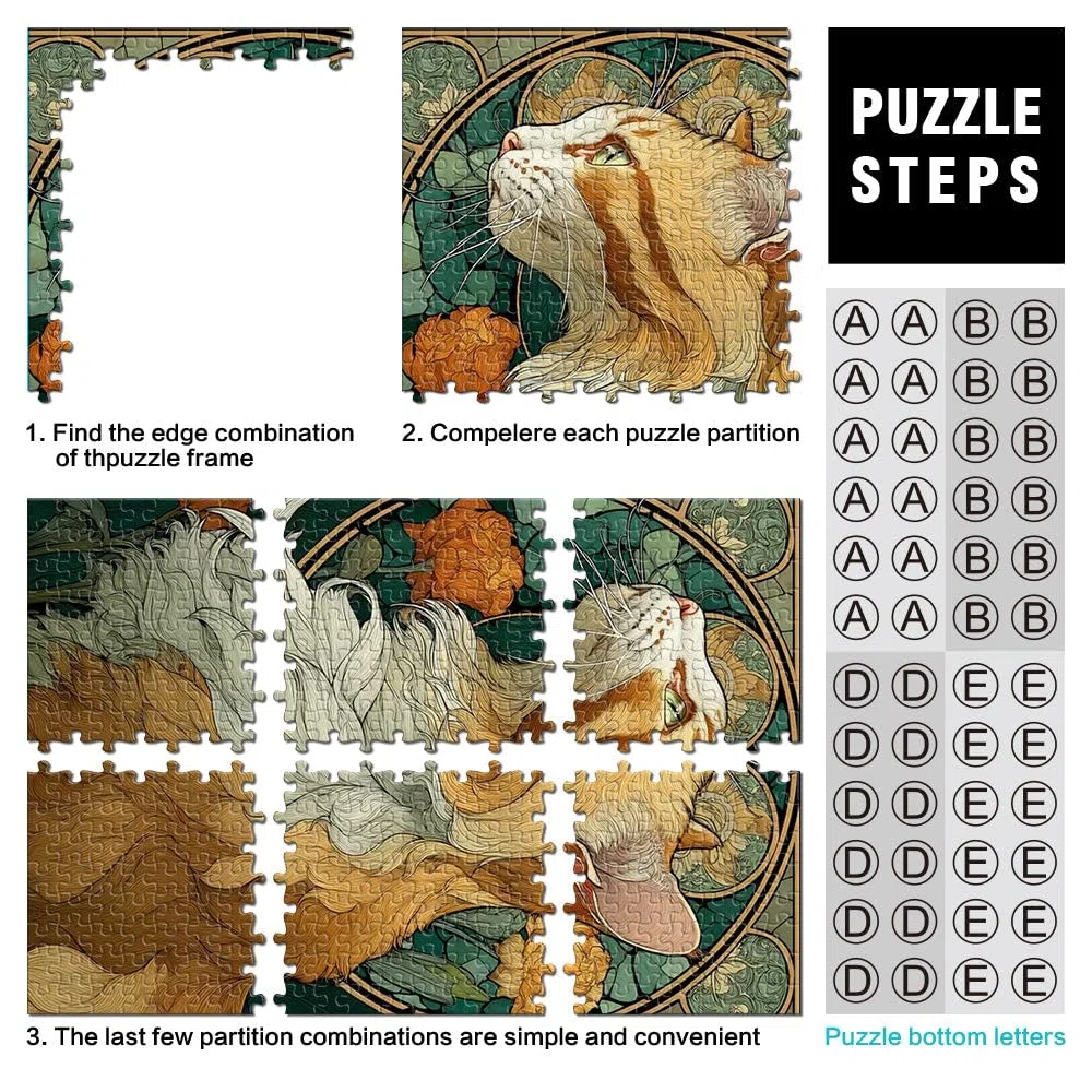 Puzzle 1000 pezzi per adolescenti Ritratto di gatto Art Déco Giocattolo educativo per l'apprendimento Decorazioni e regali unici per la casa 52x38cm