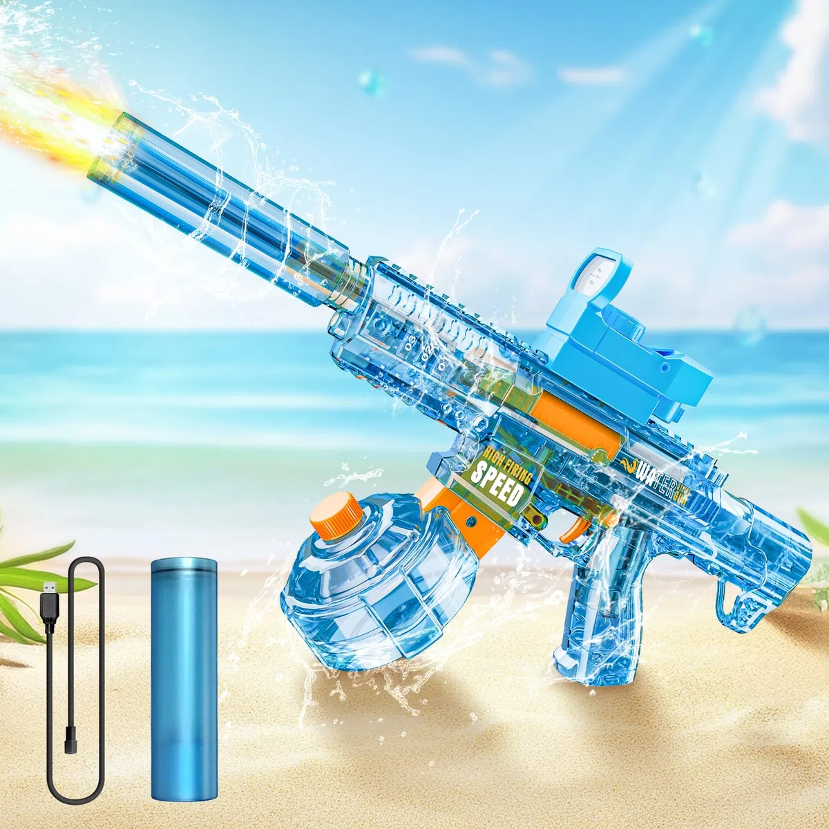 Pistola Elettrica ad Acqua per Adulti Bambini, Pistola ad Acqua Con Effetti Lampeggianti a Led, Fucile ad Acqua Automatico A Lunga Gittata per Feste, Piscina, Spiaggia (blu)