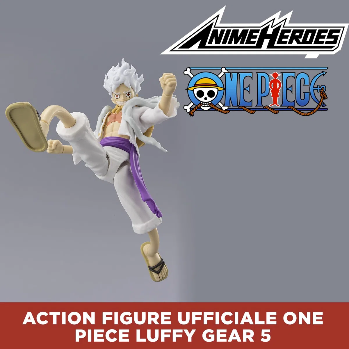 BANDAI – Anime Heroes – One Piece – Action figure 17 cm Monkey D. Rufy Gear 5 – Licenza ufficiale One Piece – Action figure snodata Luffy – Giocattolo per bambini dai 4 anni in su – 37054