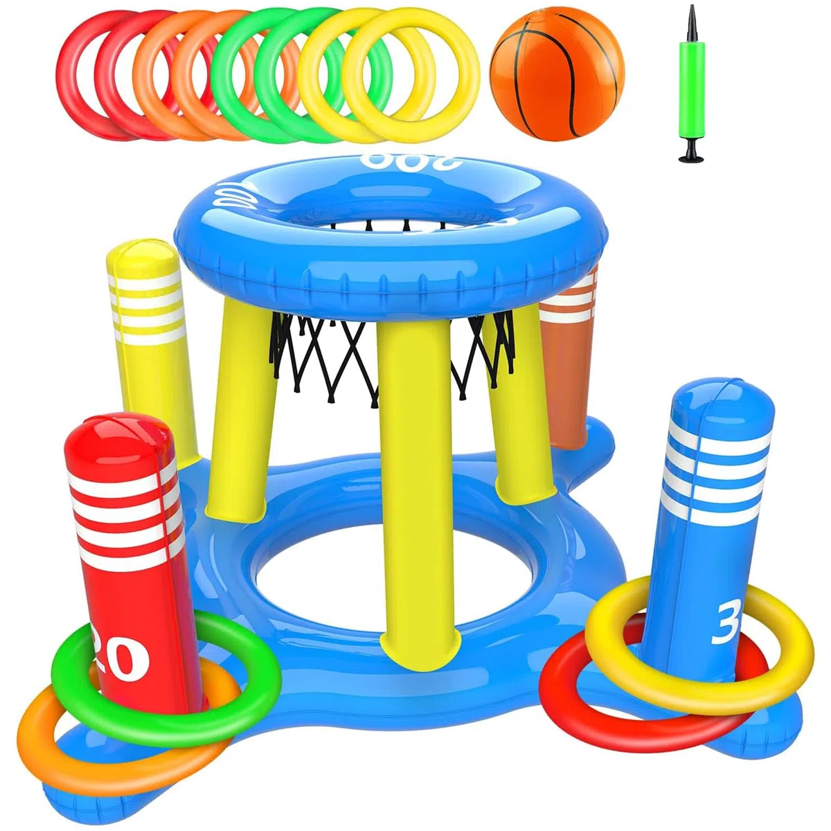 2 in 1 Giochi Piscina Adulti, Giochi Gonfiabili per Piscina, Canestro da Basket Galleggiante e Giocattoli da Lancio, Estate Esterno Piscina Festa Giochi per Adulto