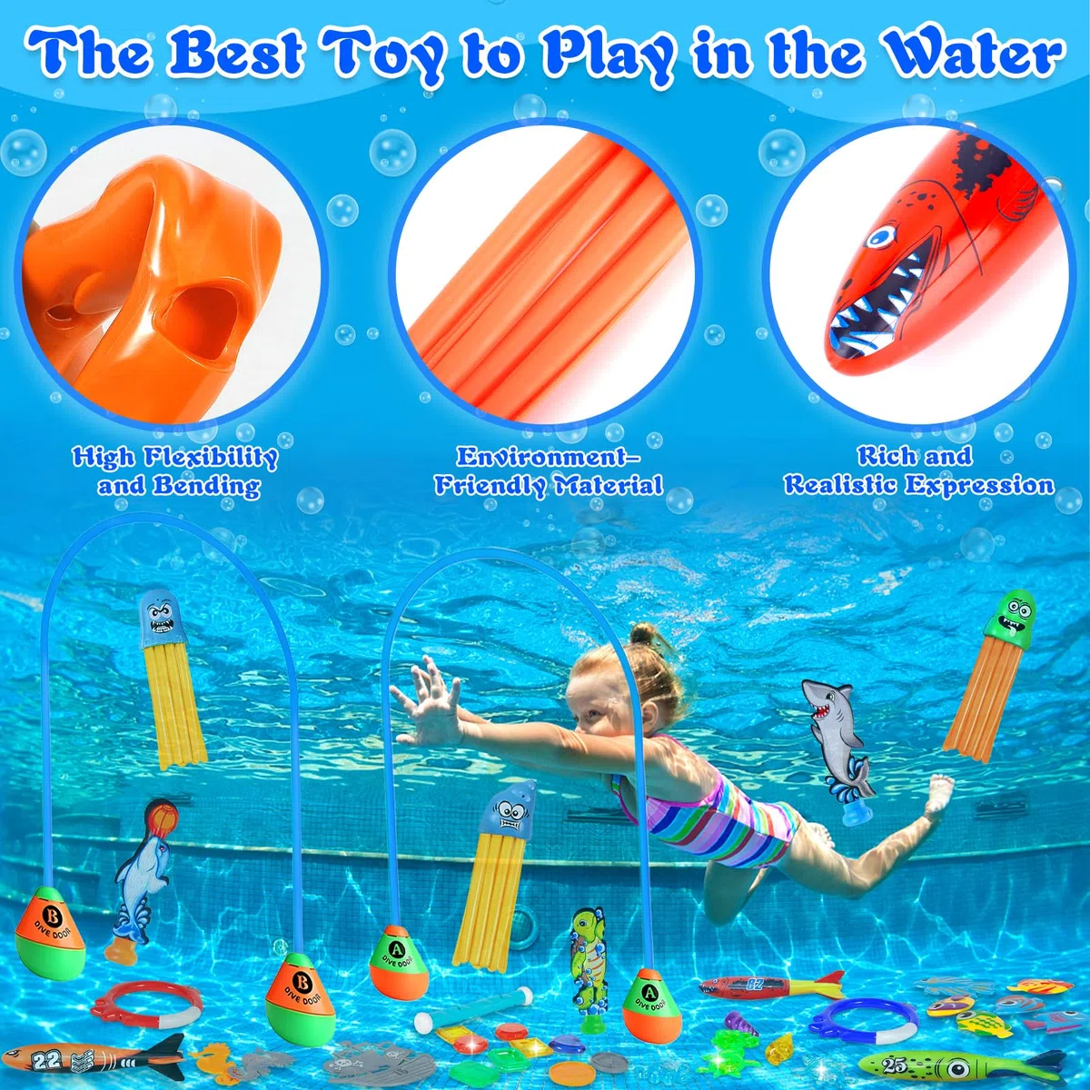 46pcs Giocattoli da Piscina Giocattoli da Immersione Set, Giocattolo Subacqueo, Nuoto Giochi in Piscina, per Bambini Giocattoli da Piscina Giochi Estivi Gioco Acqua Regalo per Bambina