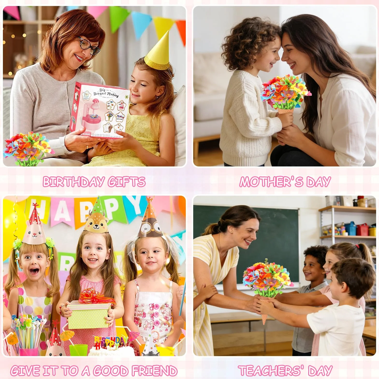 Il Laboratorio dei Fiori,Set fai da te di fiori fai da te per bambini,Kit artigianale con macchina per la produzione di fiori bambini,DIY kit creativo regalo giocattoli bimba 3 4 5 6 7 8 9 anni