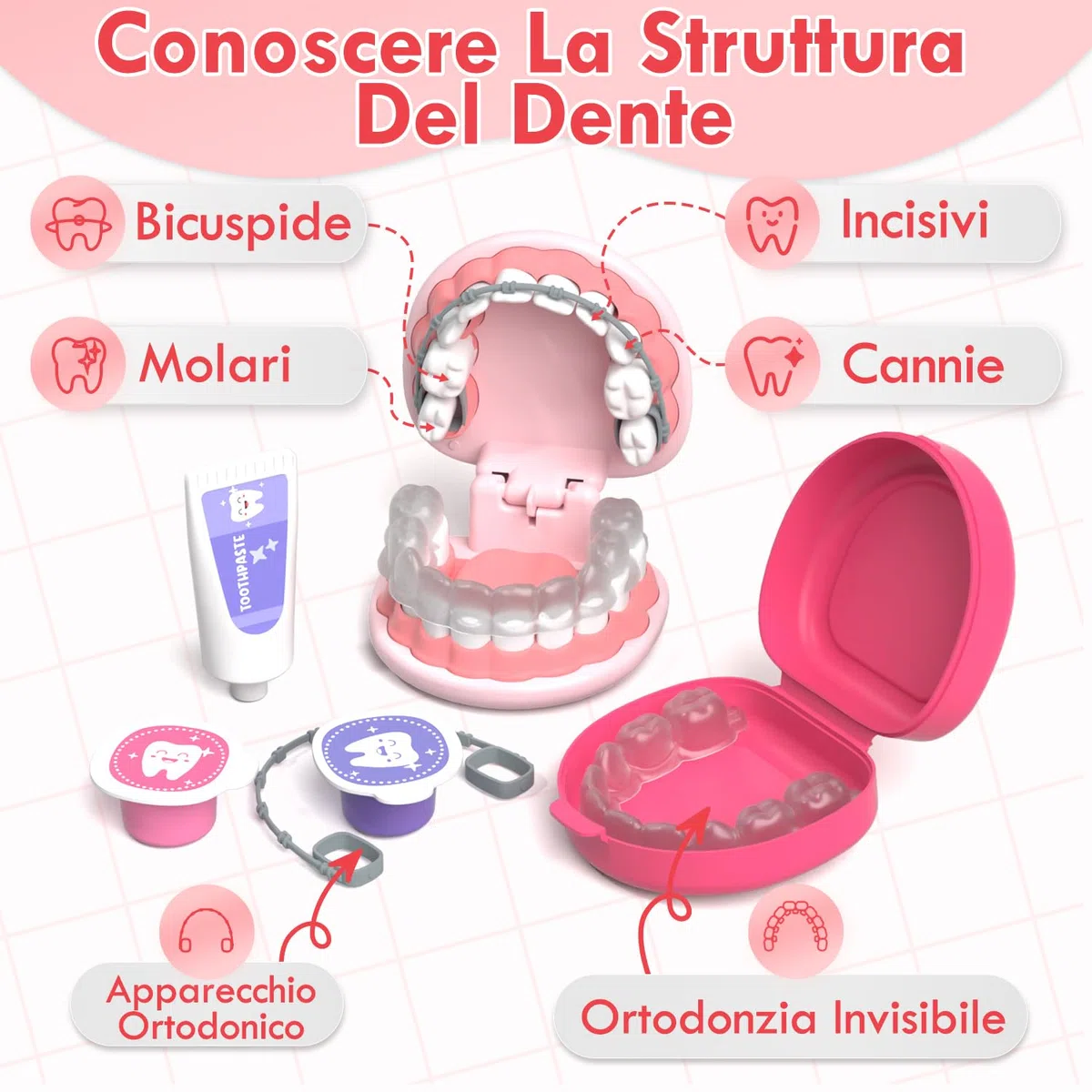 Lehoo Castle Valigetta Dottore Bambini, Kit Dentista per Giochi, Valigetta Dottoressa Bambina, Montessori per Bimbi di 3+ Anni, Ragazzi Dai 3+ Anni in Su(Rosa)