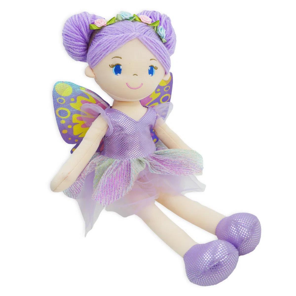 Yaritza - Bambola fatata incantata da 40 cm, morbida bambola di peluche, regalo per ragazza, vestito viola e ali