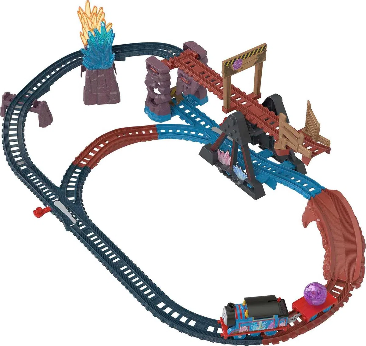 Fisher-Price - Il Trenino Thomas, Set Avventura nelle Grotte di Cristallo, con Trenino Thomas motorizzato e Ponte Mobile, 9 Pezzi e 2,5 Metri di Pista, Giocattolo per Bambini 3+ Anni, HMC28