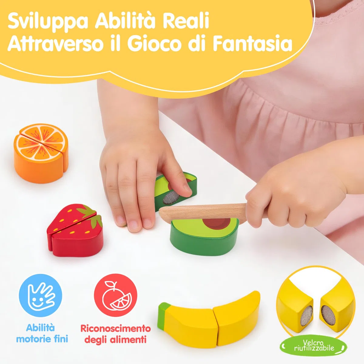 hahaland Cucina Giocattolo per Bambini, 43 Pcs Set Cucina Bambini 3-5 Anni | Giochi Montessori, con Cibo, Menu & Scatola, Facile da Riporre & Trasportare, Regalo Educativo Bimbo Bimba