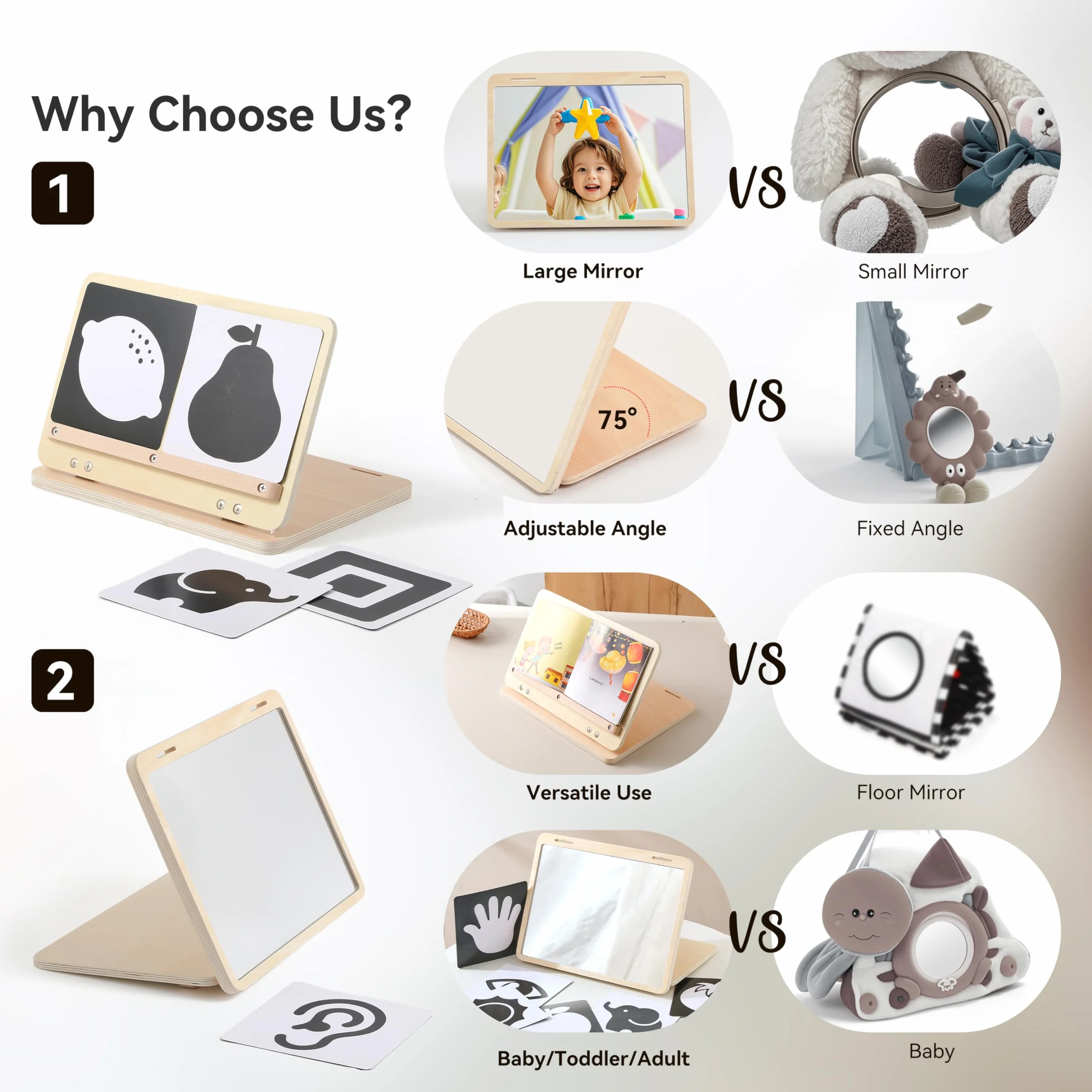WOODEN TEETHER Giocattolo per bambini Montessori - specchio in legno per neonati 0-12 mesi regalo Neonato