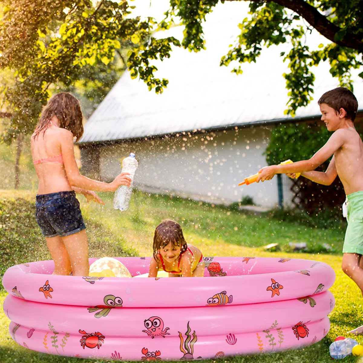 Highttoy Piscina Bambini,Piscina Gonfiabile Rotonda da 51 Pollici Piscinetta Gonfiabile Neonato Bambini Bambina, PVC Durevole 3 Camera d'aria Individuali, Rosa(130 x 40cm)