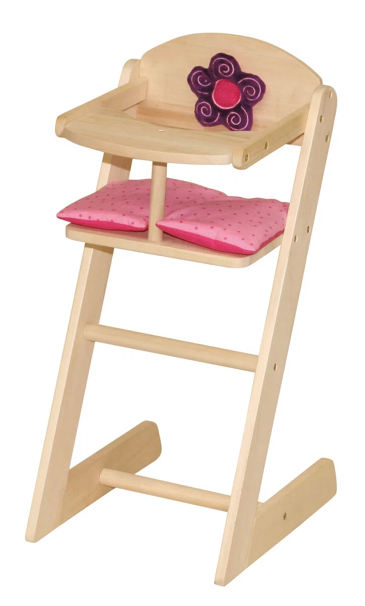 roba Seggiolone per Bambole Happy Fee, con Fiore, Legno Naturale, Cuscino Rosa