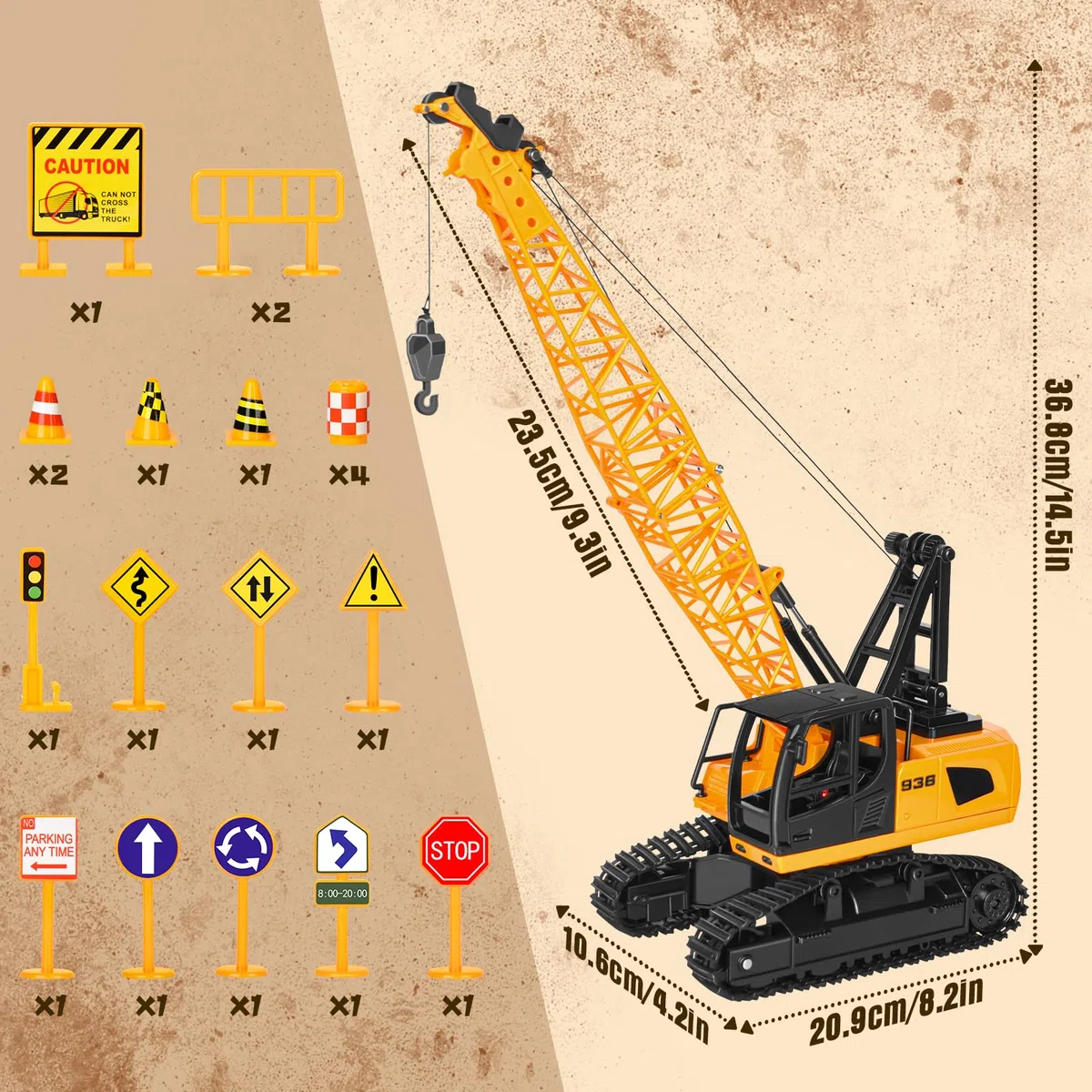 Charmofun Gru Giocattolo per Bambini, Gru Telecomandata a 12 canali, 2,4G Gruetta RC con Luci e Suoni, Regali di Natale per Bambini per La Festa del Compleanno