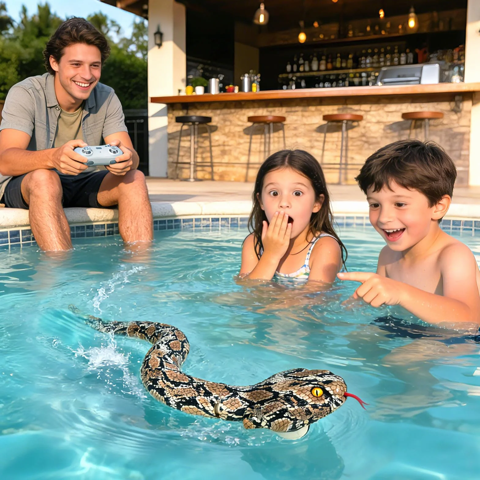 HILKKET Serpente telecomandato, serpente pitone RC da 64 cm per terra e in acqua a 5 km/h, giocattolo impermeabile per piscina