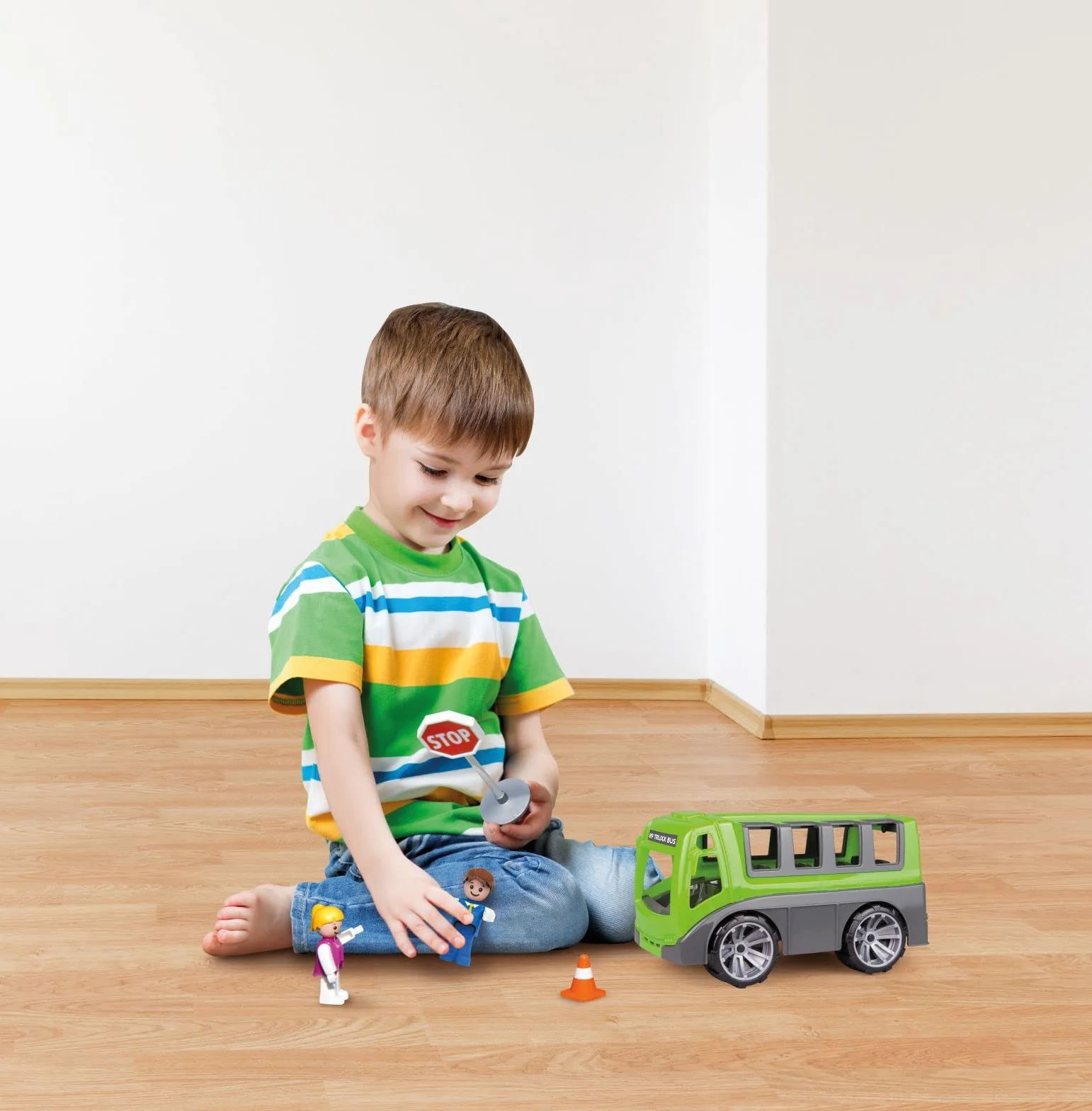 LENA - Truxx Allenatore Autobus Veicolo Giocattolo per 2+ Anni Bambini, Verde/Grigio