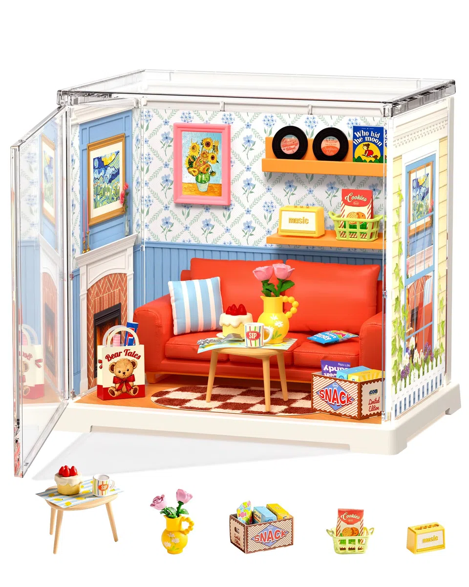 Rolife Super Creator DIY Casa in Miniatura Kit per Casa delle Bambole di Decorazione, Casa Piccola Natale Regalo di Compleanno, Kit Modellismo per Adulti (Country Blue Lounge)