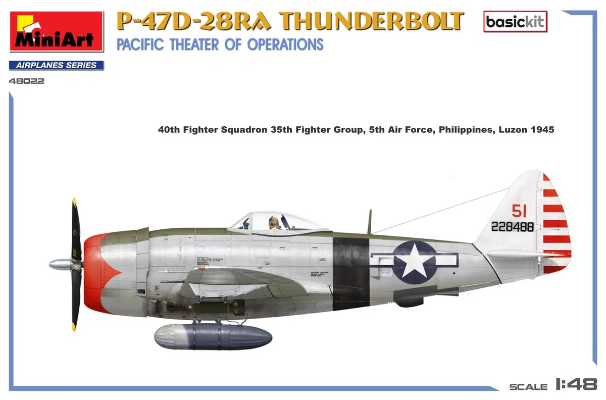 MiniArt 48022 1:48 P-47D-28RA Thunderbolt Basic Kit – riproduzione fedele del modellismo, kit di costruzione in plastica, fai da te, hobby, incollaggio, modellismo, assemblaggio, non verniciato