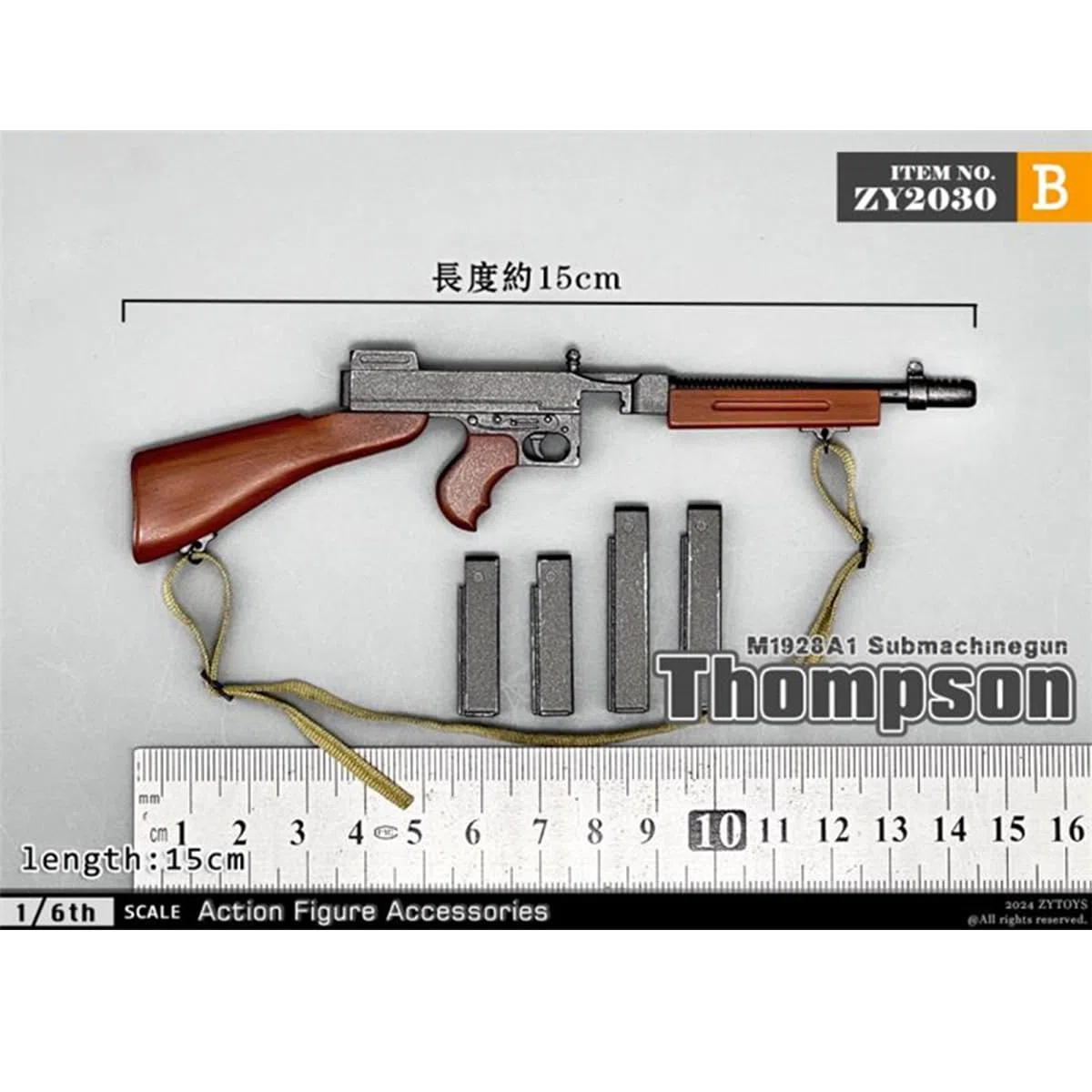 HiPlay ZYTOYS, Thompson Mitragliatore ZY2030B, accessorio per figura in scala 1/6 per figura da collezione da 30,5 cm