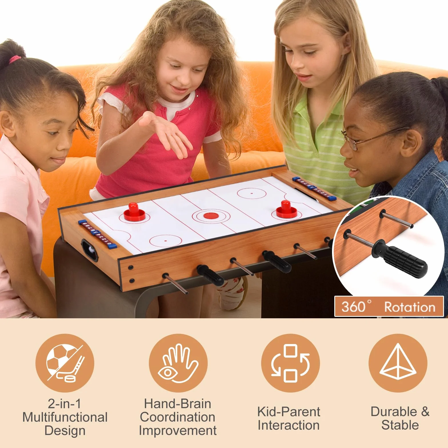 HOMASIS 2 in 1 Tavolo Multigioco per Bambini in Legno, Calcio Balilla e Air Hockey da Tavolo, Biliardino per Bambini e Adulti da Casa, Bar, Ufficio, Feste, 69 x 36 x 10 cm