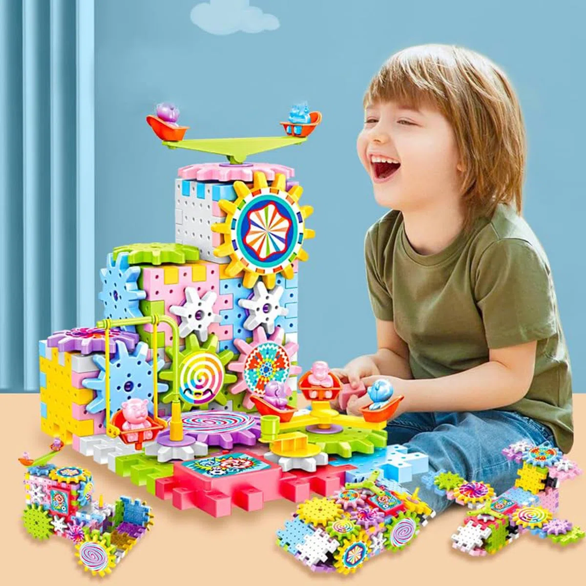 Giocattoli per Ingranaggi per Bambini - Giocattoli educativi con Ingranaggi rotanti - Puzzle Fai-da-Te riutilizzabili di Ingranaggi didattici ad Incastro per Bambini dai 3 Anni