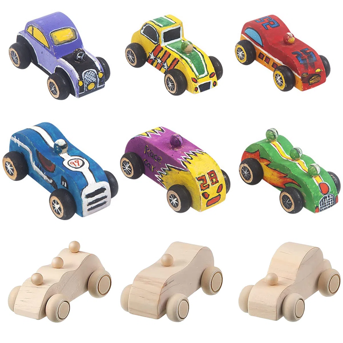 Allazone 12 Pz Auto in Legno Fai Da Te, Legno per La Pittura Mini DIY con Adesivo, Progetti di Artigianato (12pcs auto)