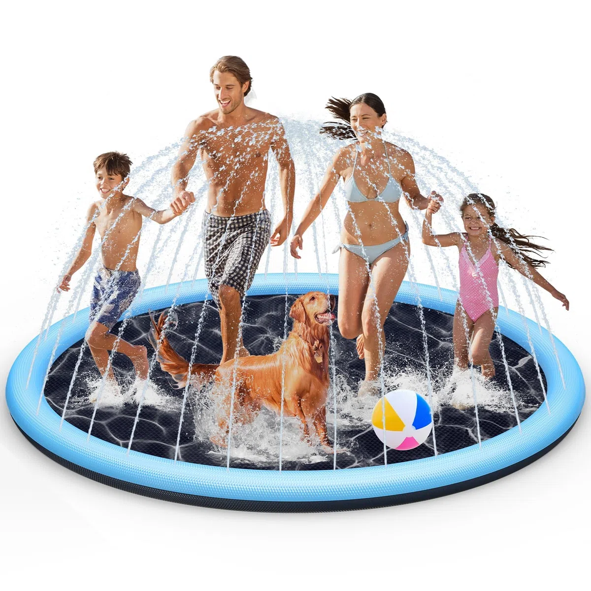 Spruzzatore d'acqua per bambino, 200cm Giocattolo Acquatico per bambino, Giochi all'aperto, Irrigatore e Piscina per Cani con Funzione Antiscivolo