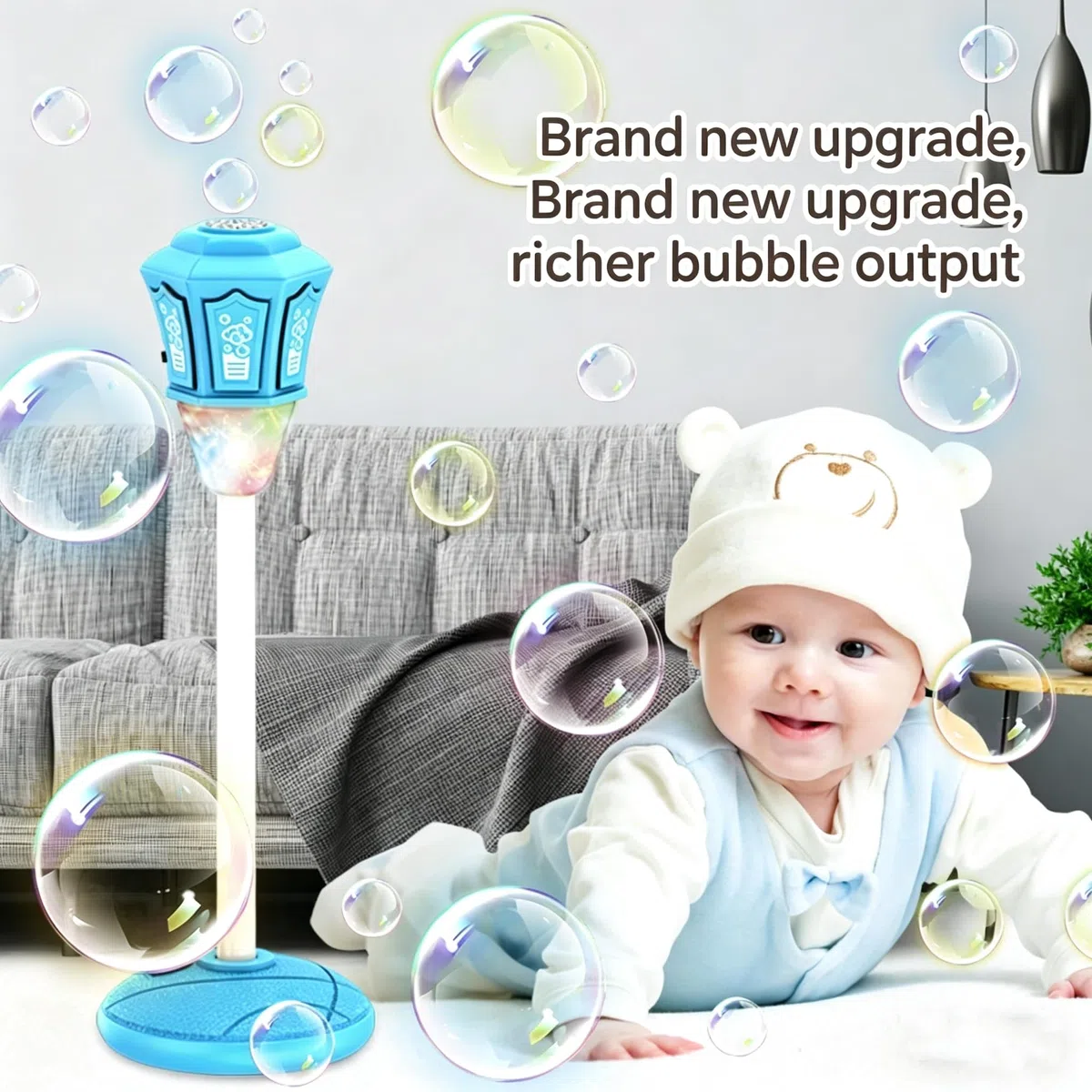 2026 Upgrade Macchina automatica per bolle per bambini all'aperto, con supporto ricaricabile per bolle, torcia con luce e musica, torcia per bolle regolabile, lampada da giardino per feste all'aperto