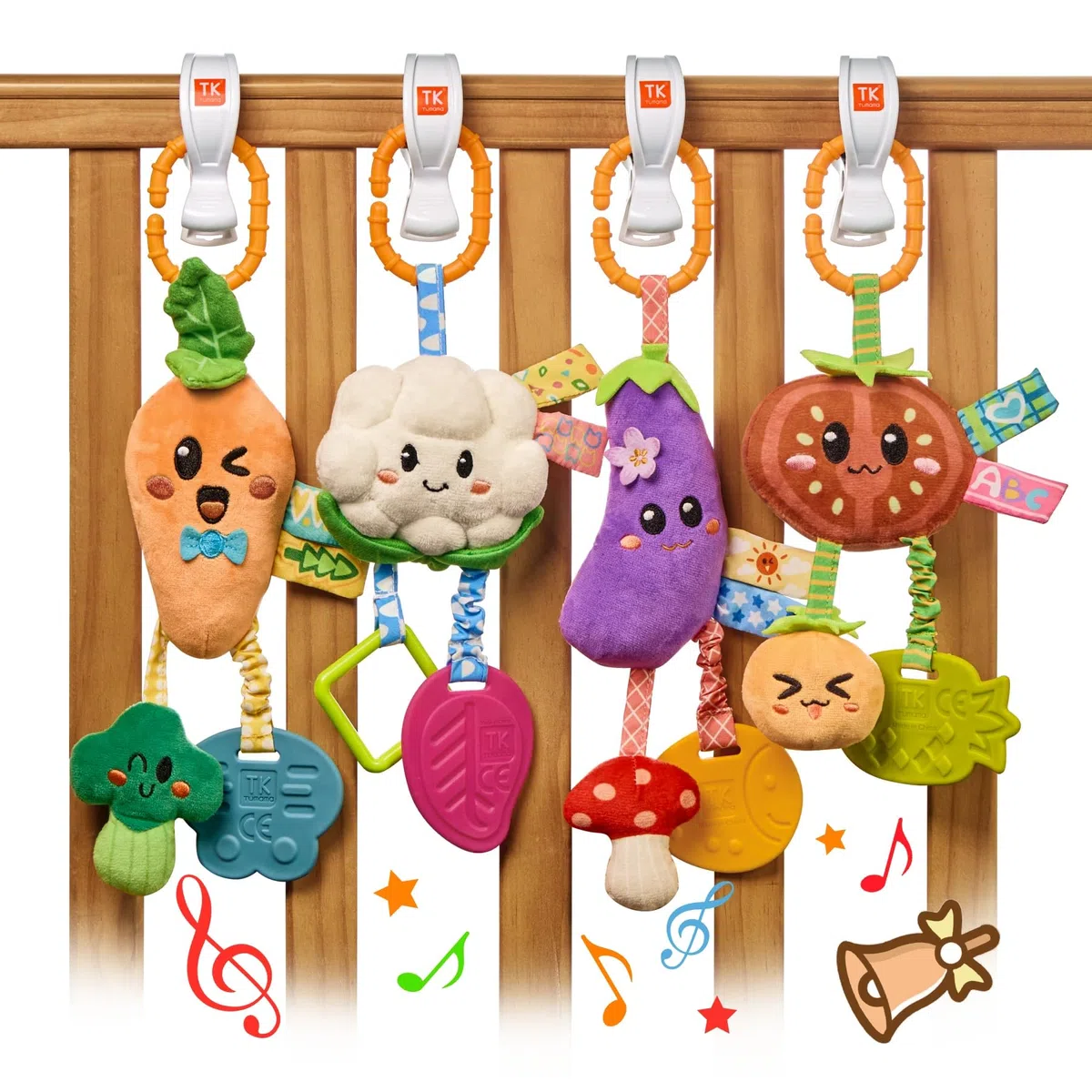 TUMAMA Kids Confezione da 4 Giocattoli Sonagli Sospesi per Bambini, Giocattoli per Neonati da 0 3 6 9 12 Mesi, Giochi per Passeggino, Regalo per Bambini e Bambine