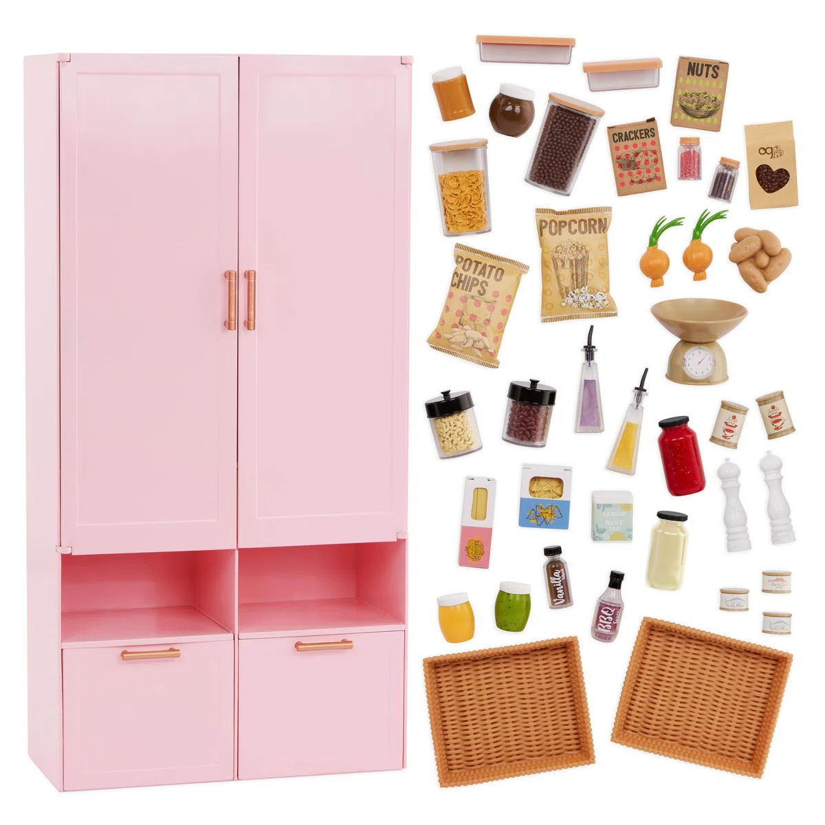 Our Generation - Una bella dispensa - Home Set di mobili da cucina - Articoli alimentari per finta - Accessori per bambole da 46 cm - Gioco d'immaginazione - Giocattolo per bambini dai 3 anni in su