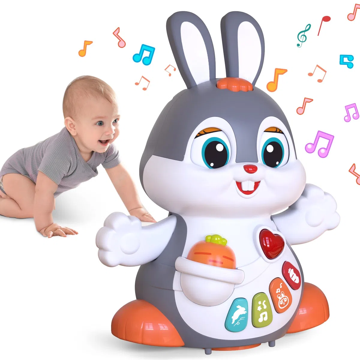 MOONTOY Giochi Musicali per Neonati, Coniglio Strisciante Interattivi con Musica e Luce,Natale Regalo Bambini 1 2 Anni 6 7 8 9 10 11 12 18 Mesi (HA9991)