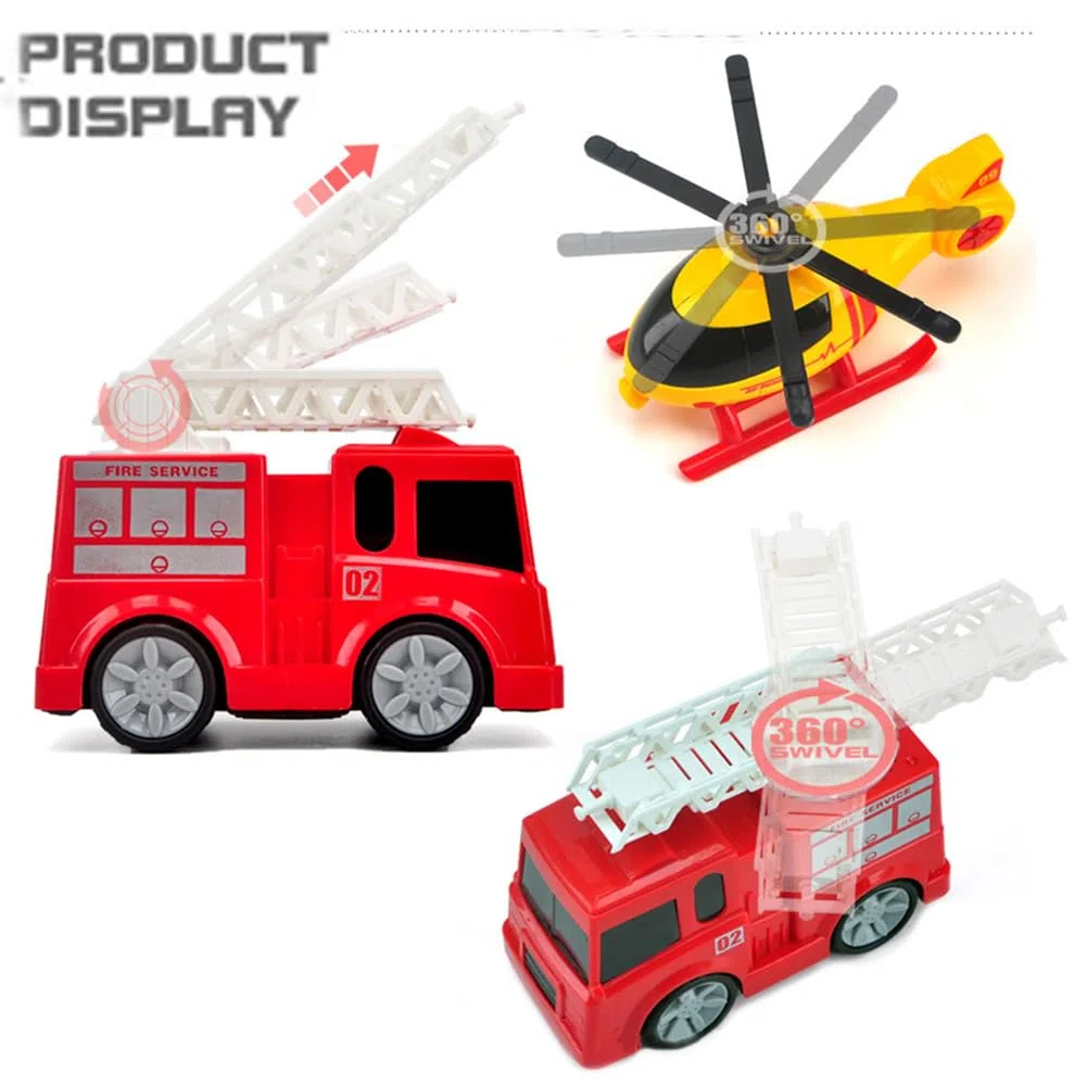 Set di 5 Giocattoli auto Della Polizia, Ambulanza, Camion della Spazzatura, Camion dei Pompieri, Elicottero, Macchinina per Bambini, Veicolo da Città