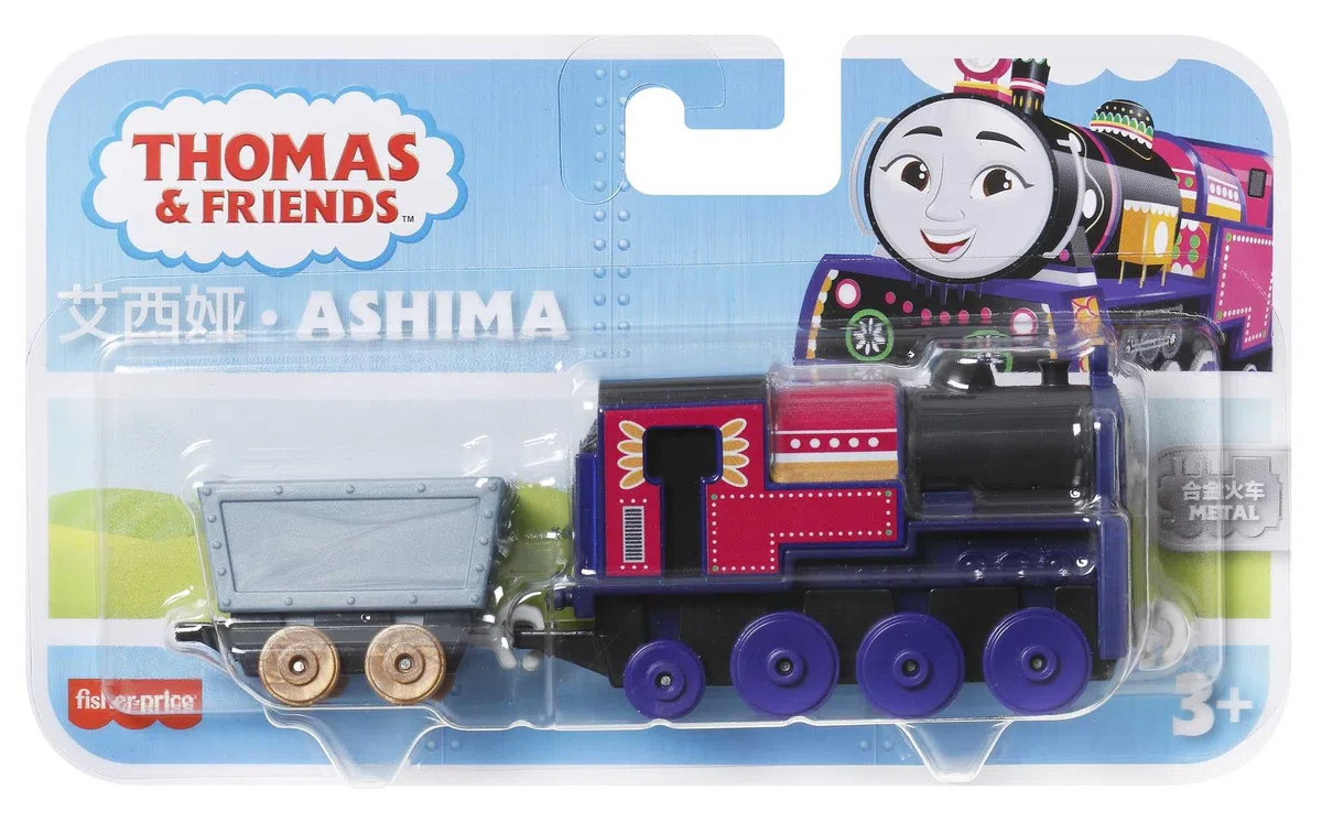 Il Trenino Thomas - Ashima Locomotiva a spinta in metallo, trenino die-cast con carico di cristalli e accessori per giocare con la ferrovia, giocattolo per bambini, 3+ anni, HNN20
