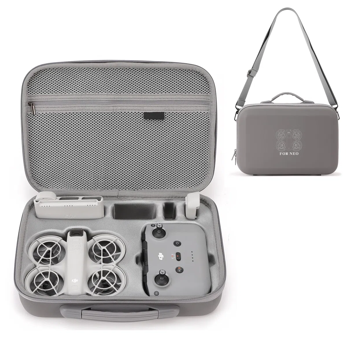 DJI Fly More Combo per Neo Case Custodia protettiva per DJI Neo RC-N3 e 6 batterie drone accessori portatile in PU con tracolla, grigio
