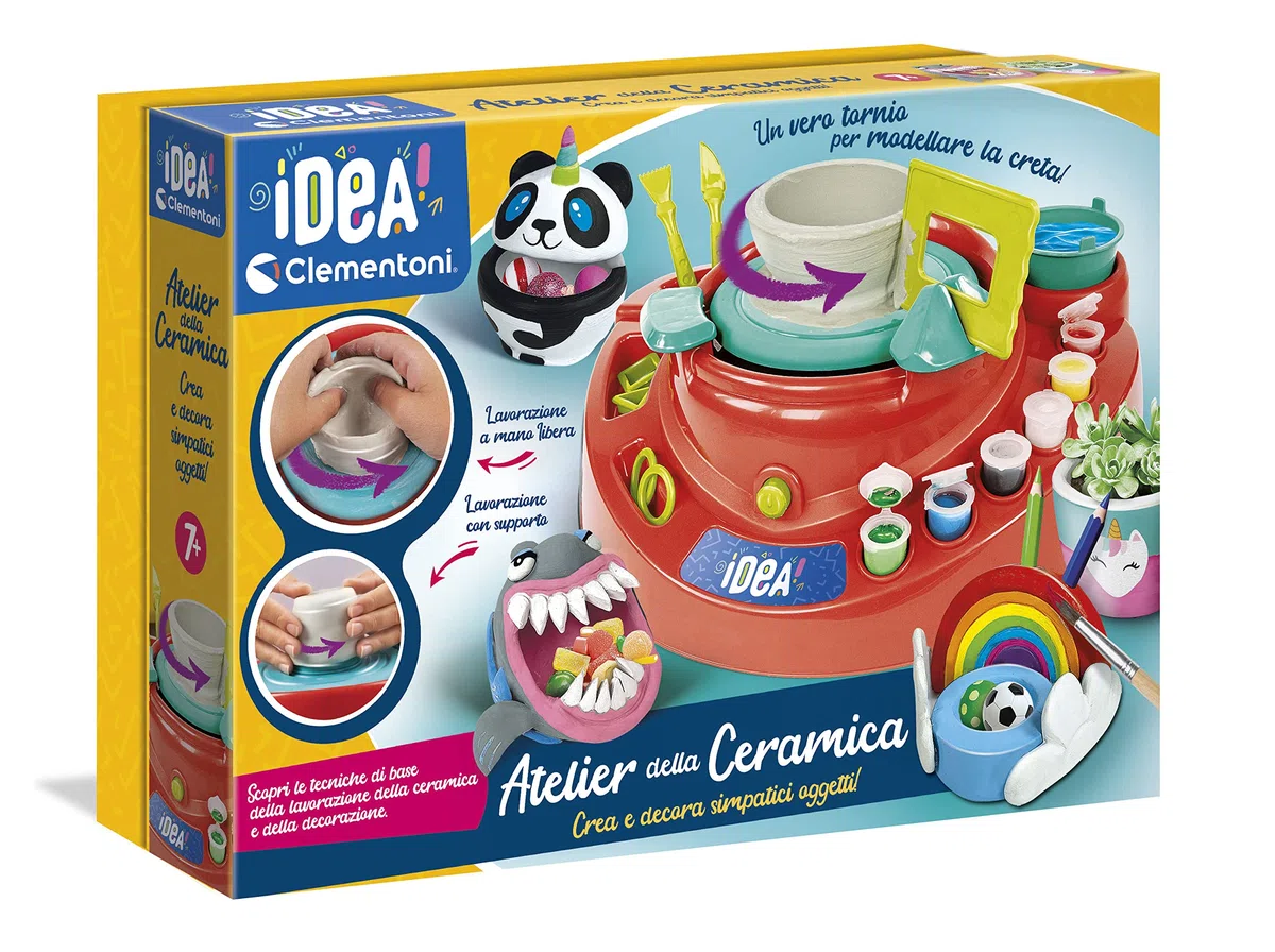 Clementoni Idea - Atelier della Ceramica, Gioco d'Arte per Bambini 7+ Anni, Set Creativo con Tornio Elettrico, Argilla e Accessori per Modellare Tante Creazioni, Made in Italy, Lingua Italiana, 18693