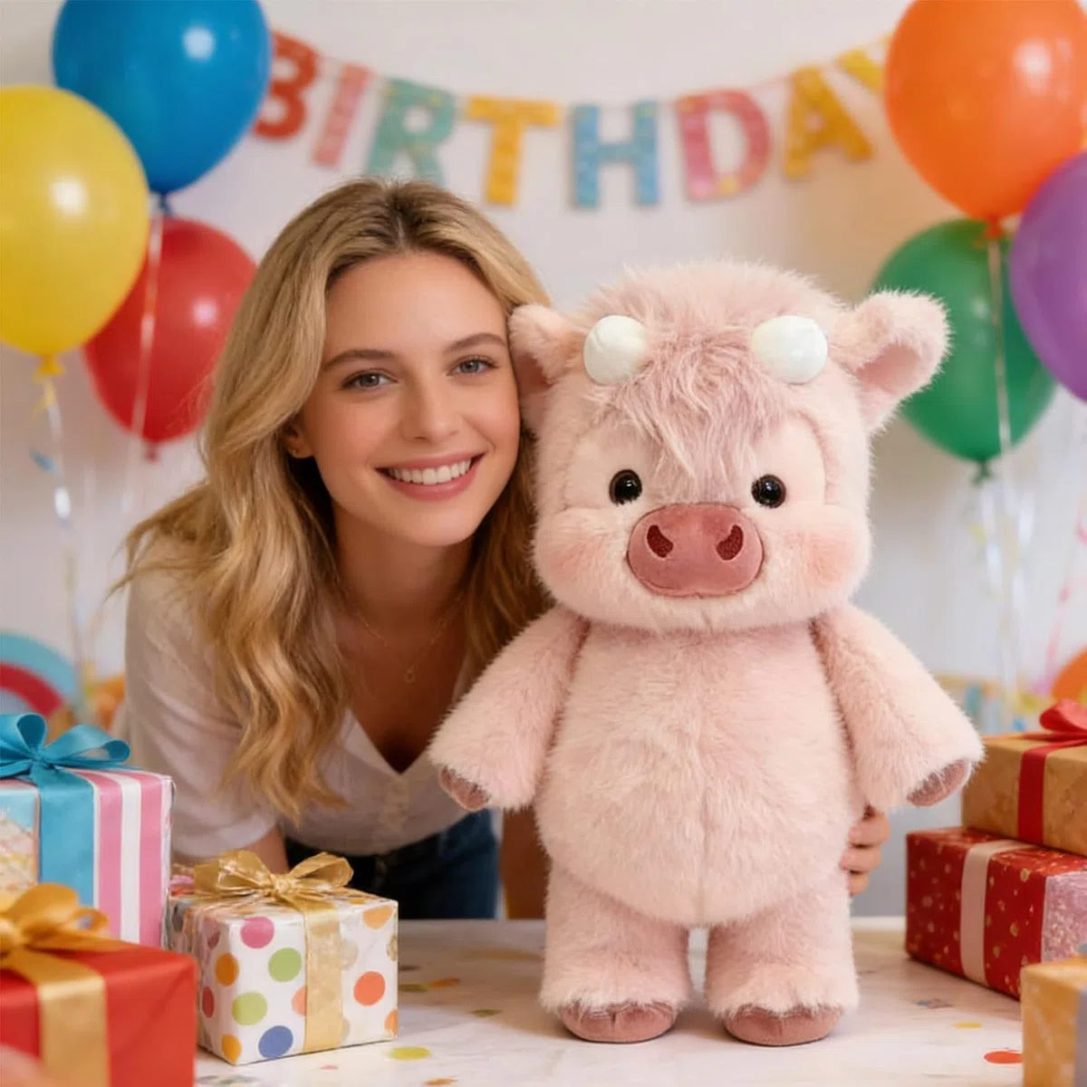 Peluche Mucca Che Corre. 45cm Morbido Soffice con Zampe Mobili, Giocattolo Interattivo Antistress, Bambola Cartone Animato, Cuscino Decorazione Casa per Uomini Donne Bambini Ragazzi（Rosa）