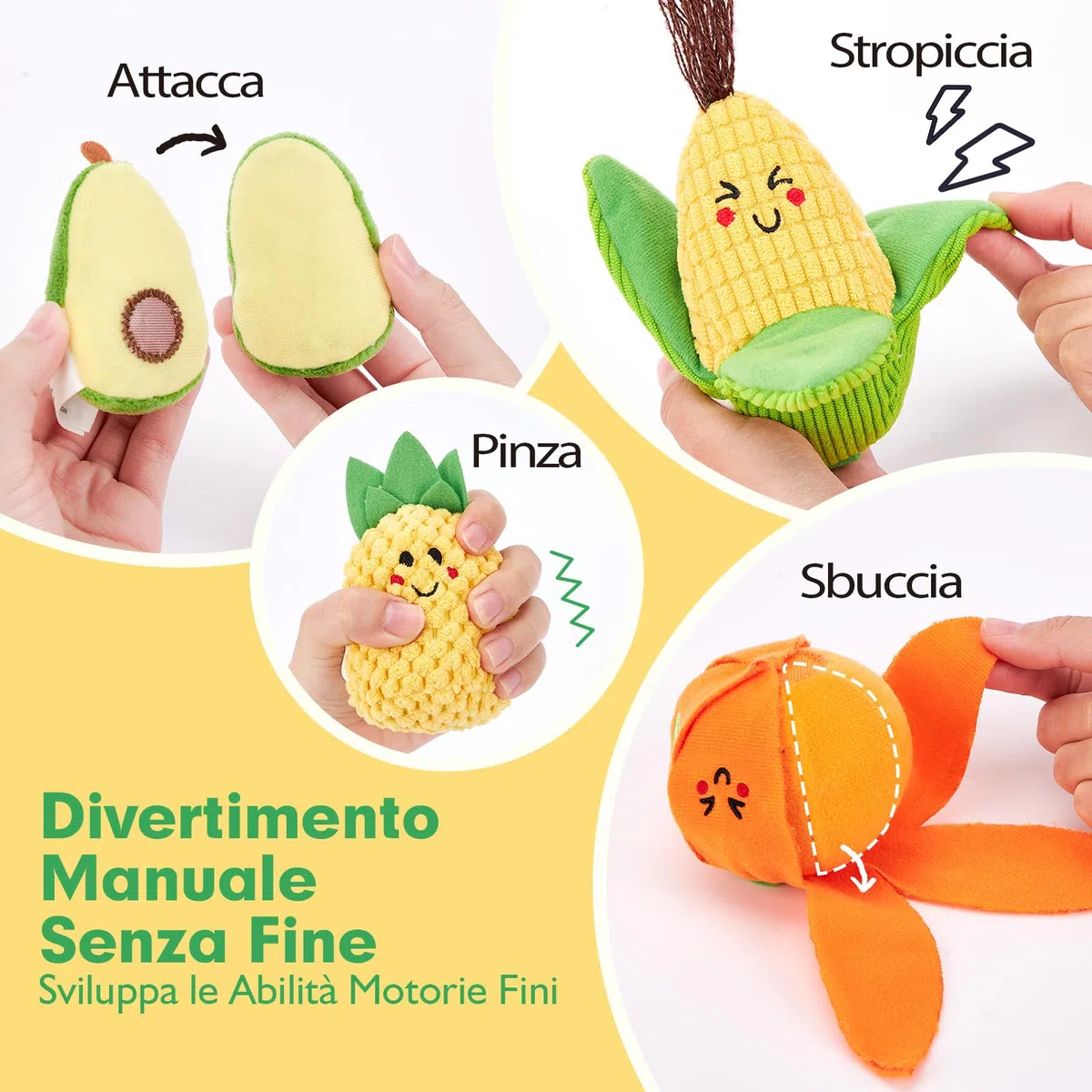 hahaland Giochi Montessori 6 Mesi - 16 PCS Frutta e Verdura Giocattolo in Peluche con Sonaglio e Cestino, Gioco Bambino Educativi Regalo Bimbo Bimba 6 9 12 Mesi