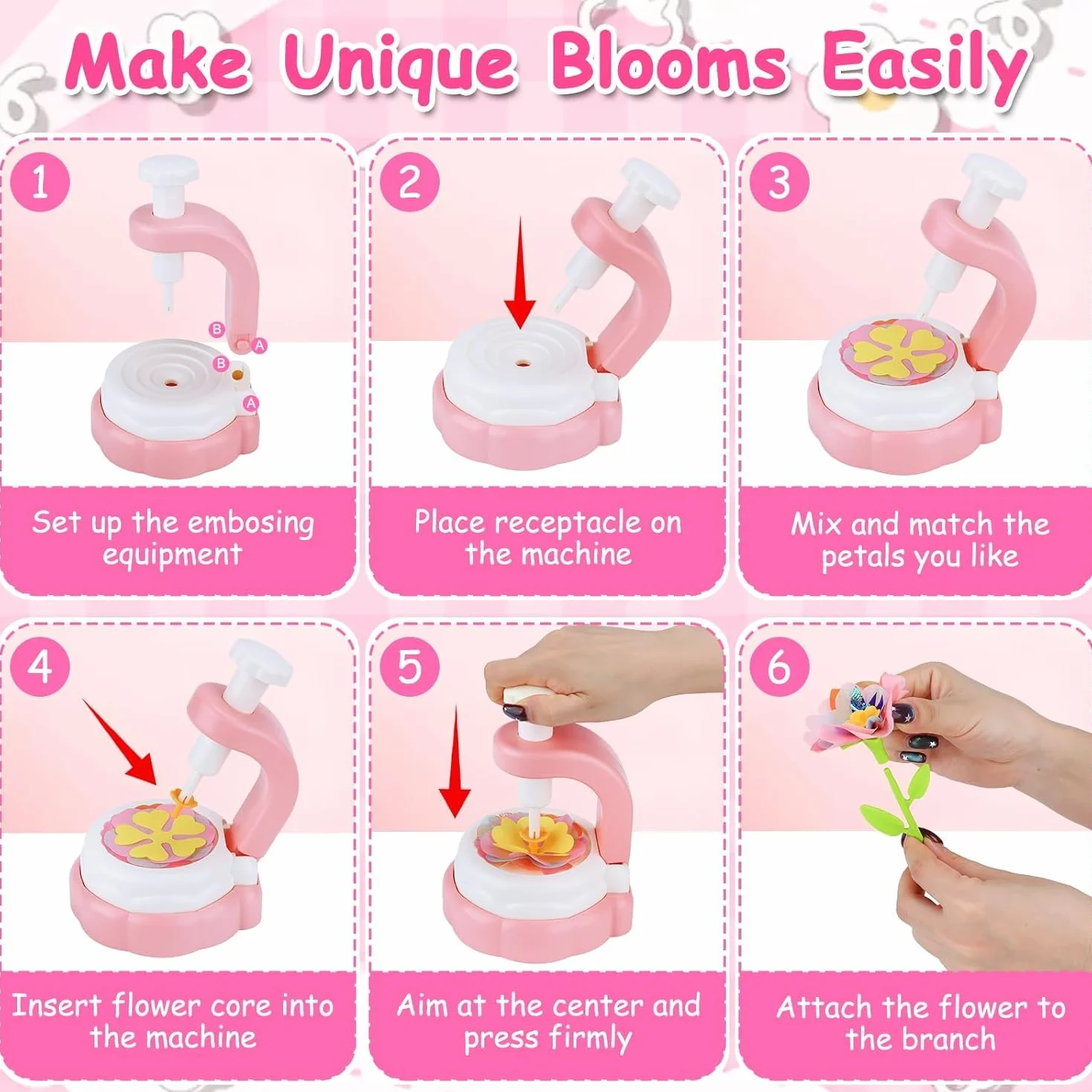 TOSUTO Il Laboratorio dei Fiori,Bouquet Fiori Bambini,Giocattolo Creativo con Macchina per la Produzione di Fiori Bambini,Bouquet Esclusivi per Ragazze dai 3 ai 9 Anni e Regalo di Compleanno - Rosa