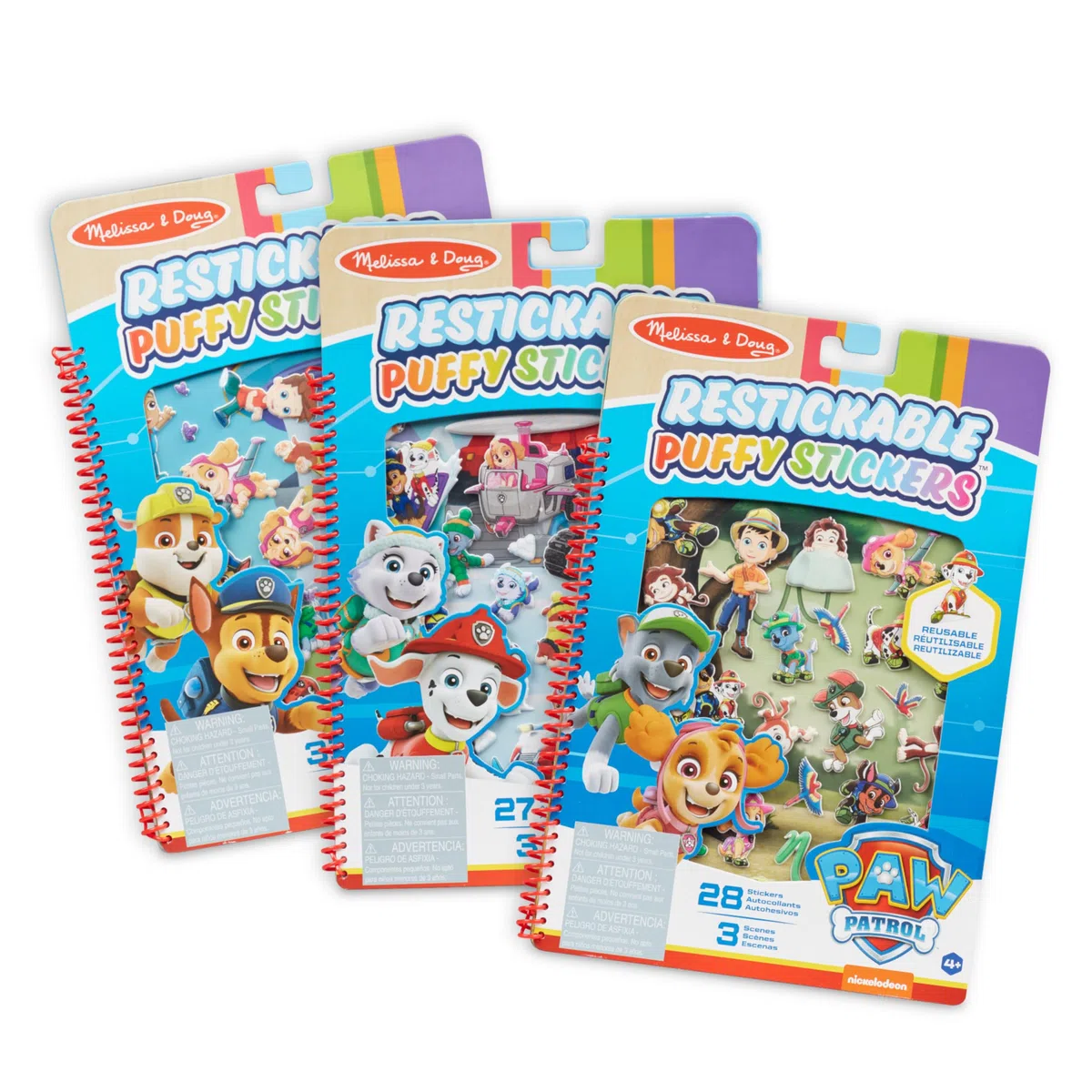 Melissa & Doug | Paw Patrol Adesivi | Skye, Rubble, Marshall, Chase |Set 3 Pezzi | Multicolore | Gioco Educativo | 3+ Anni | Regalo Bambini Bambine