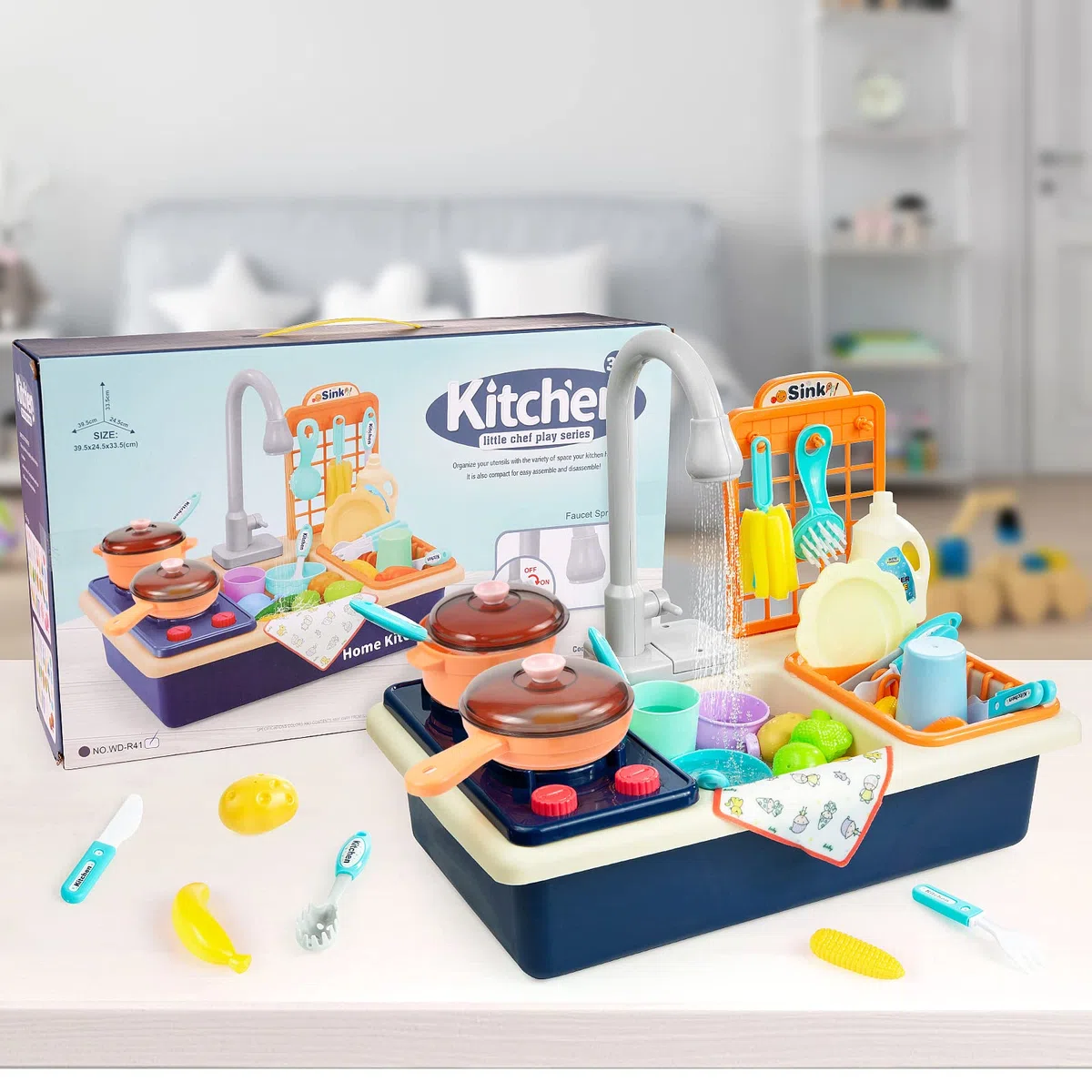 Diealles Shine Cucina Giocattolo per Bambini Mini Lavastoviglie Giochi, Lavandino Giocattolo Lavastoviglie Giocattoli Lavabo Set Cucina Bambini Accessori (Blu)