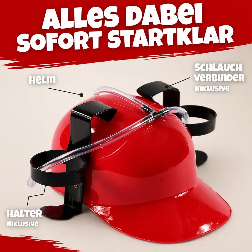 MIJOMA Casco per bere a mani libere con fattore di divertimento – Casco per bevande per feste, festival e carnevale – Supporto regolabile per lattine e bottiglie – Divertente gadget per feste