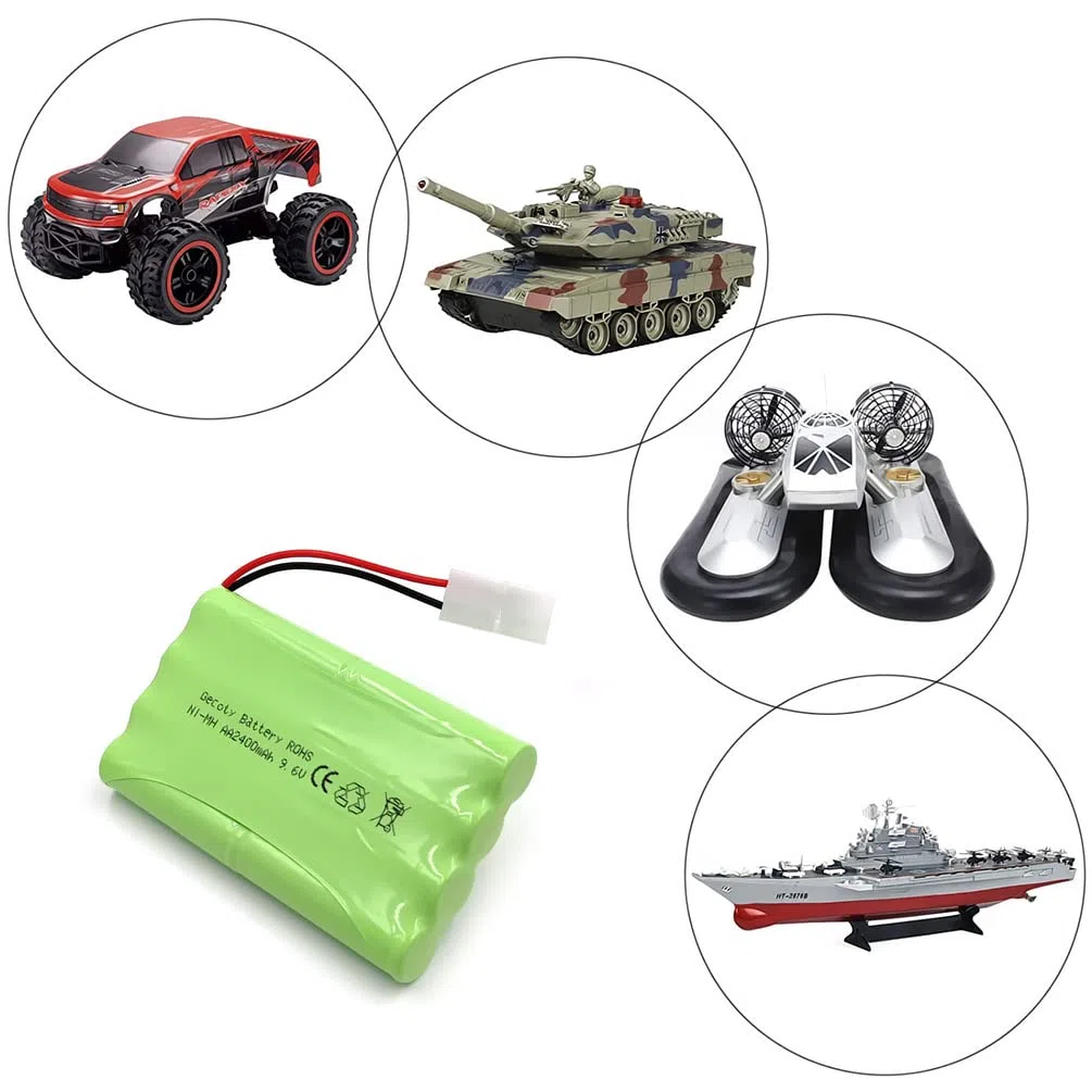 Batteria ricaricabile NiMH da 9,6 V, 2400 mAh, batteria AA con connettore KET 2P e cavo di ricarica, per camion, serbatoi e corazzate radiocomandate