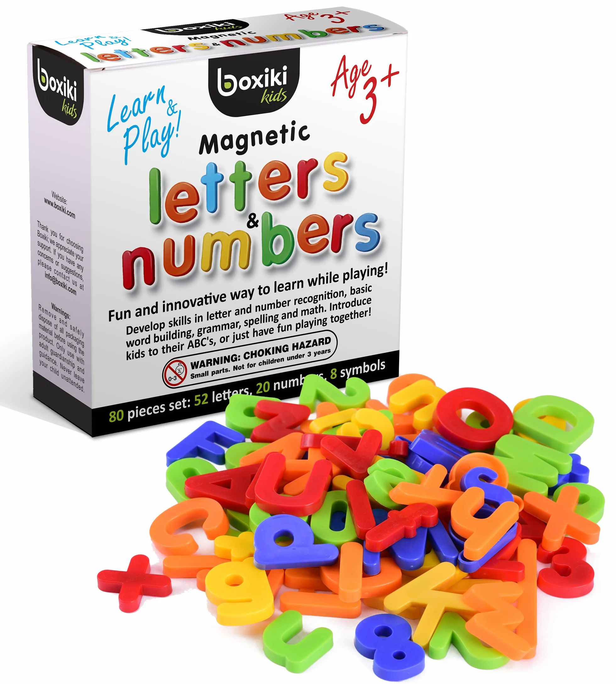Lettere Magnetiche Bambini 80 Pezzi, Alfabeto Magnetico con Numeri e Simboli, Calamite Lettere per Frigorifero, Gioco Educativo Magnetico per Bambini 3+ Anni di Boxiki Kids