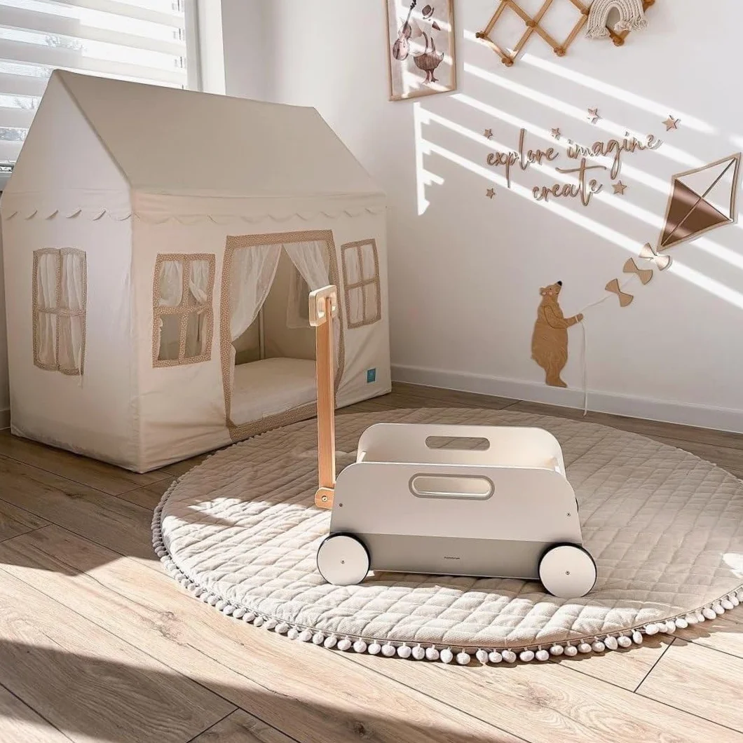 Mamabrum Carretto Giocattolo in Legno - Rimorchio Trainabile per lo Sviluppo delle Capacità Motorie, Alta Stabilità, Girello Multifunzione per Bambini