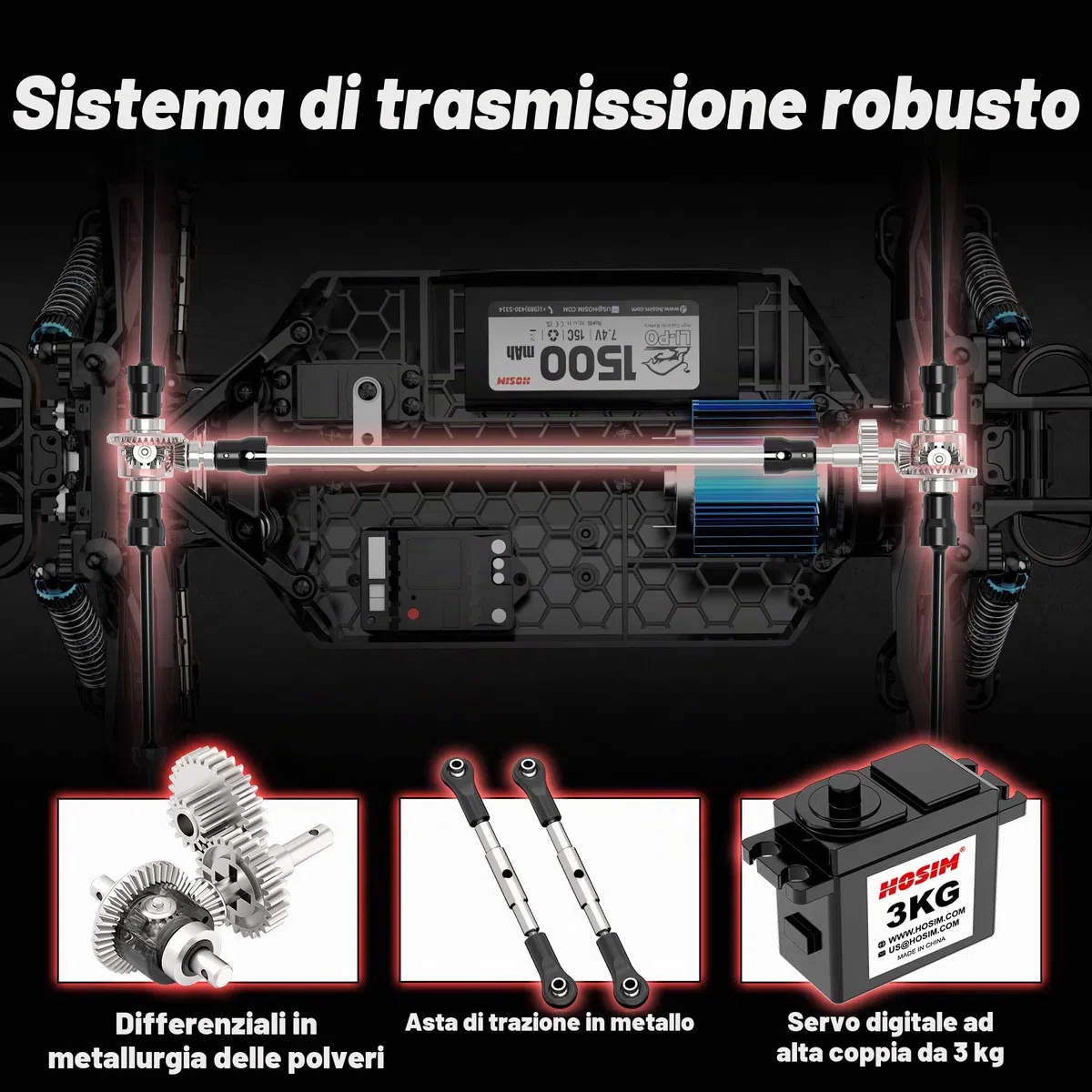 Hosim 1:10 Auto telecomandata per adulti, Buggy RC 4WD ad alta velocità 48 + KM/H con 2 batterie 7,4 V 1500 mAh, auto elettrica RC grande camion RC fuoristrada 2,4 GHz impermeabile