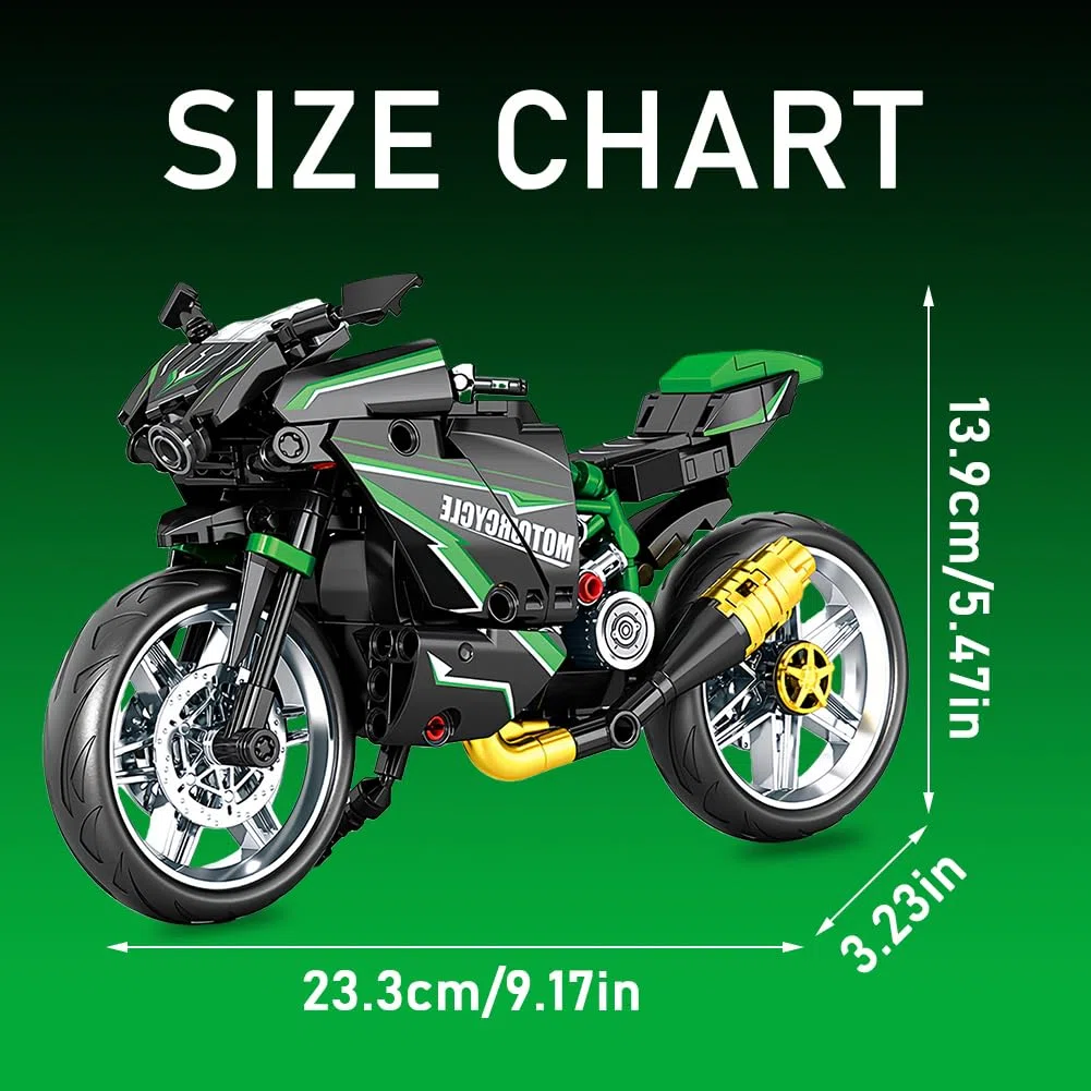 Motociclette Costruzione Modello,Collezionare Blocchi Da Costruzione Modello, Per Supermoto, Tecnica Da Corsa, Superbike,Regali Per Adulti e Bambini, Decorazioni Per l'Ufficio, 14+ (green)