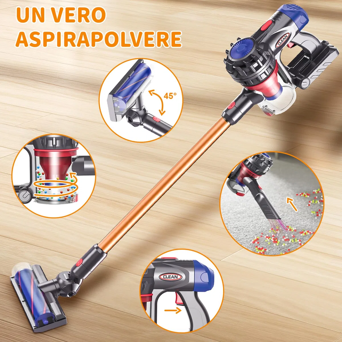 Aspirapolvere Giocattolo Bambini, 3-in-1 Aspirapolvere Giocattolo Funzionante Set Pulizia Giocattolo Regali per Bambini e Bambine dai 3 ai 6 Anni (Modello Avanzato)