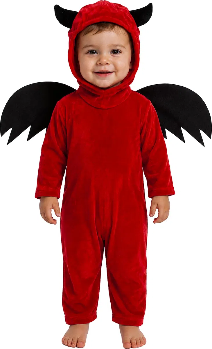 FIESTAS GUIRCA | Costume di Piccolo Diavolo Bambini - Ali, Cappuccio e Tuta - Costumi di Halloween, Diavoli e Demoni per Feste in Maschera - Ideale per Bambini