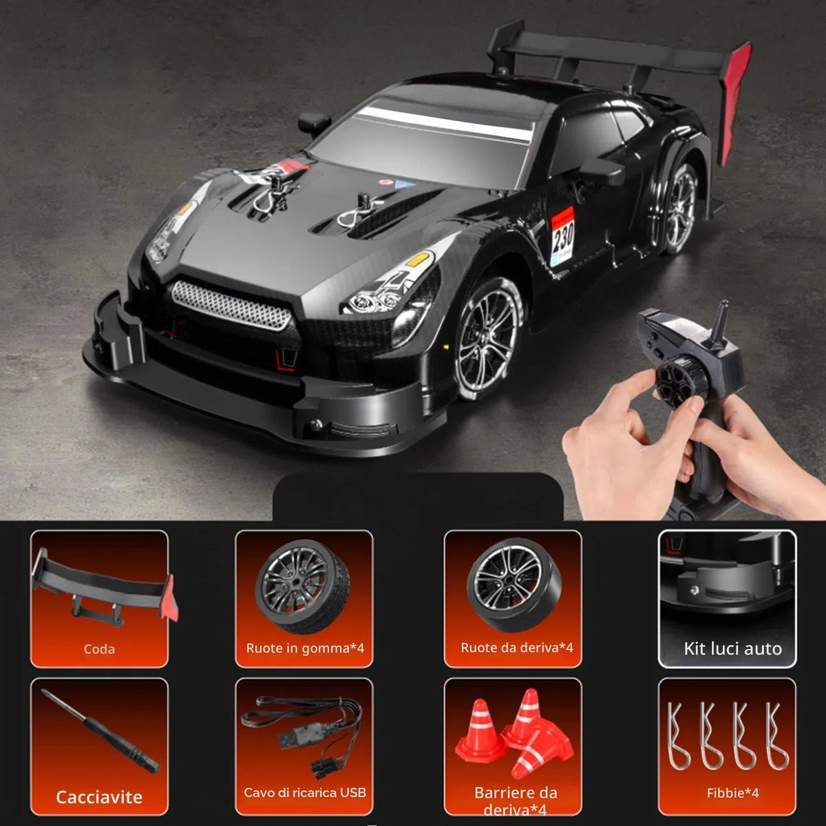 Goolsky - Auto telecomandata, Drift Car, scala 1/16, 2.4GHz, 4WD, velocità 40km/h, modellino di auto radiocomandata da corsa