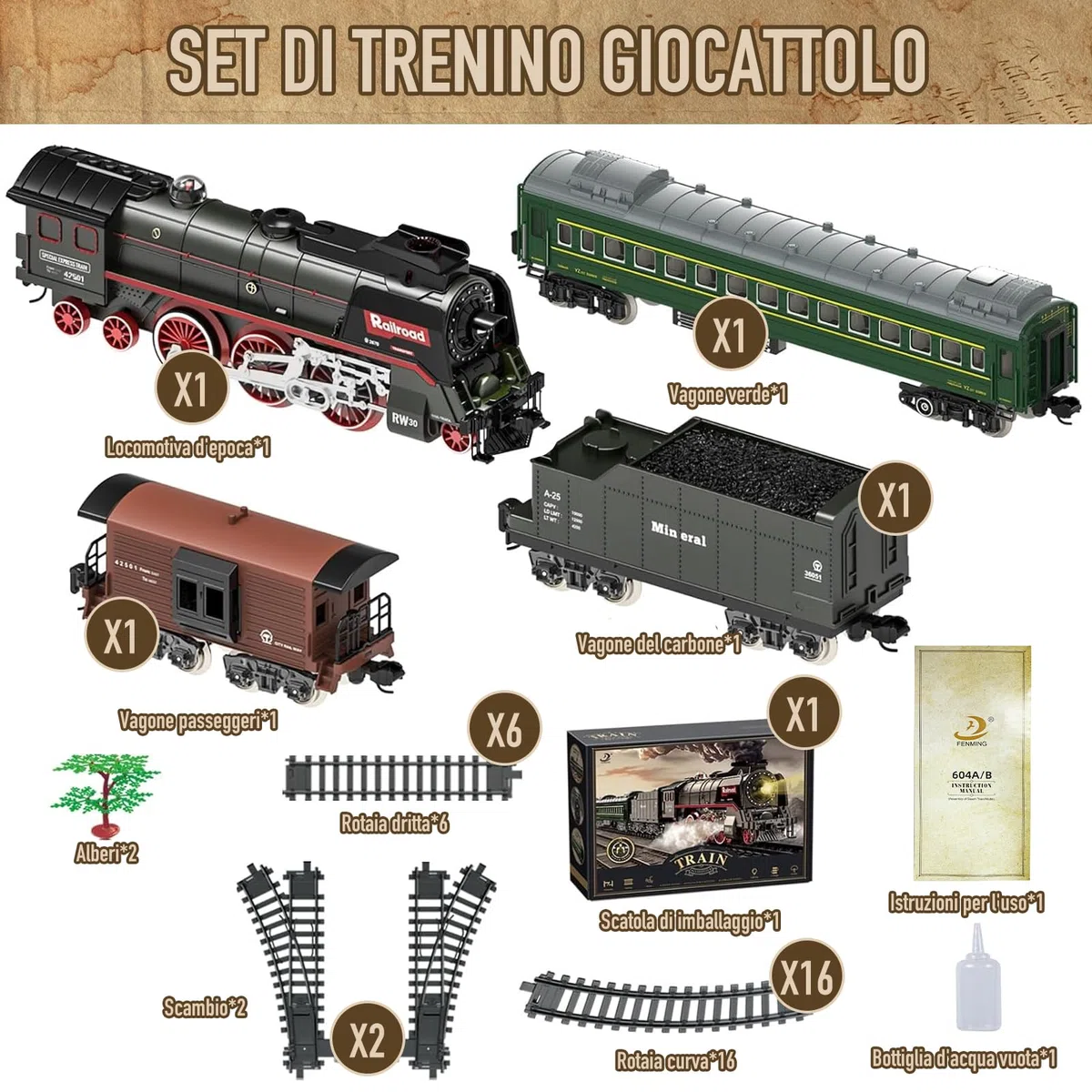 Trenino Elettrico per Bambini, Locomotiva, Locomotiva a Vapore Elettrica con Fumo Luminoso e Suono, Regali di Natale e Compleanno per Bambini