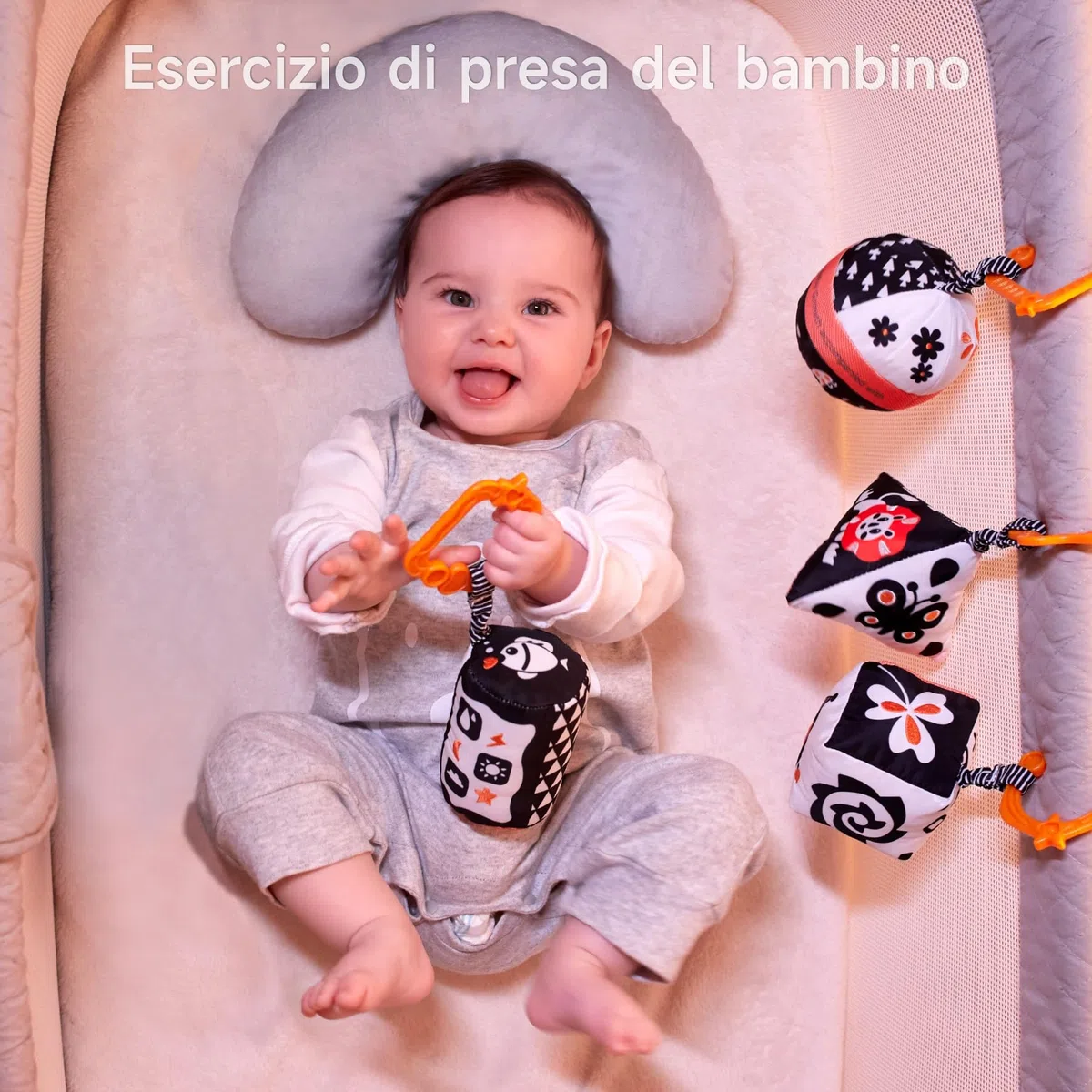Set di giocattoli per bambini, con forme ad alto contrasto, giocattolo per passeggino bianco e nero, per seggiolino auto, sonagli in peluche per bambini da 0, 3, 6, 9 a 12 mesi, neonati, neonati e
